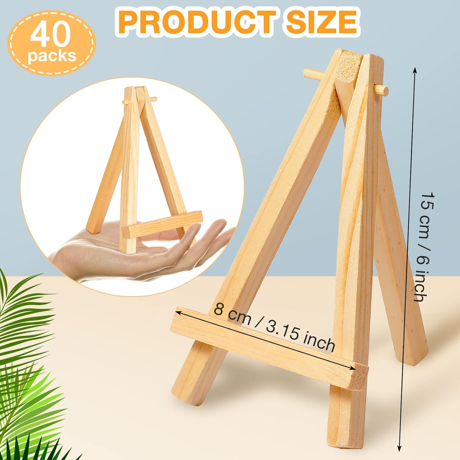 Alternative view of Thenshop 40 Pack 6 Inch Natural Wooden Mini Easel Stand Artist Mini Easels Bulk Wood Tabletop Small Canvas Stand for Painting Display Cards Photos Arts Crafts(Classic)