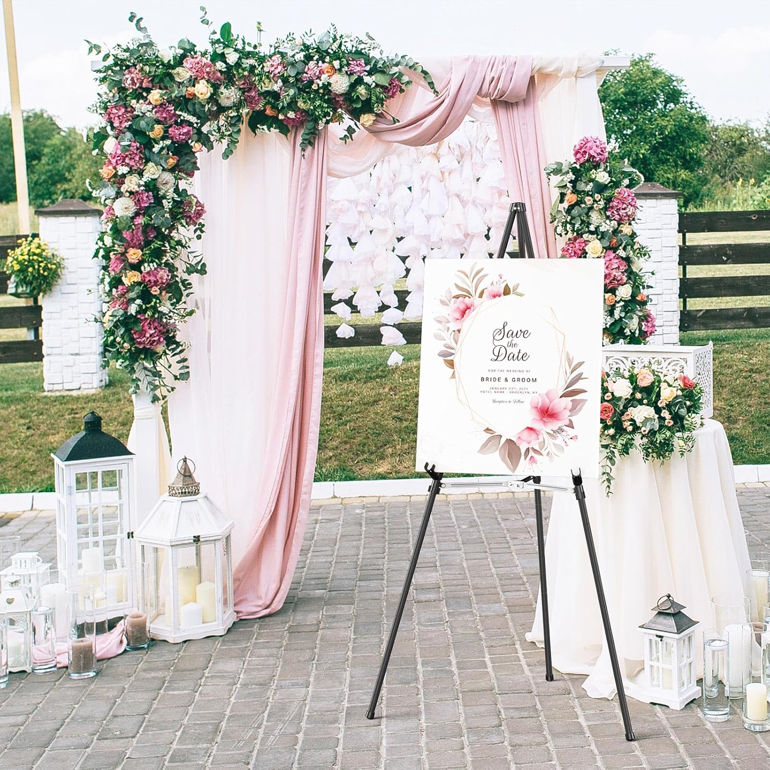 Rdiorry Easel Stand for Sign,63" Portable Metal Easel Stand for Wedding Sign,Adjustable Folding Art Easel for Display with Portable Bag(Black,2 Pack)