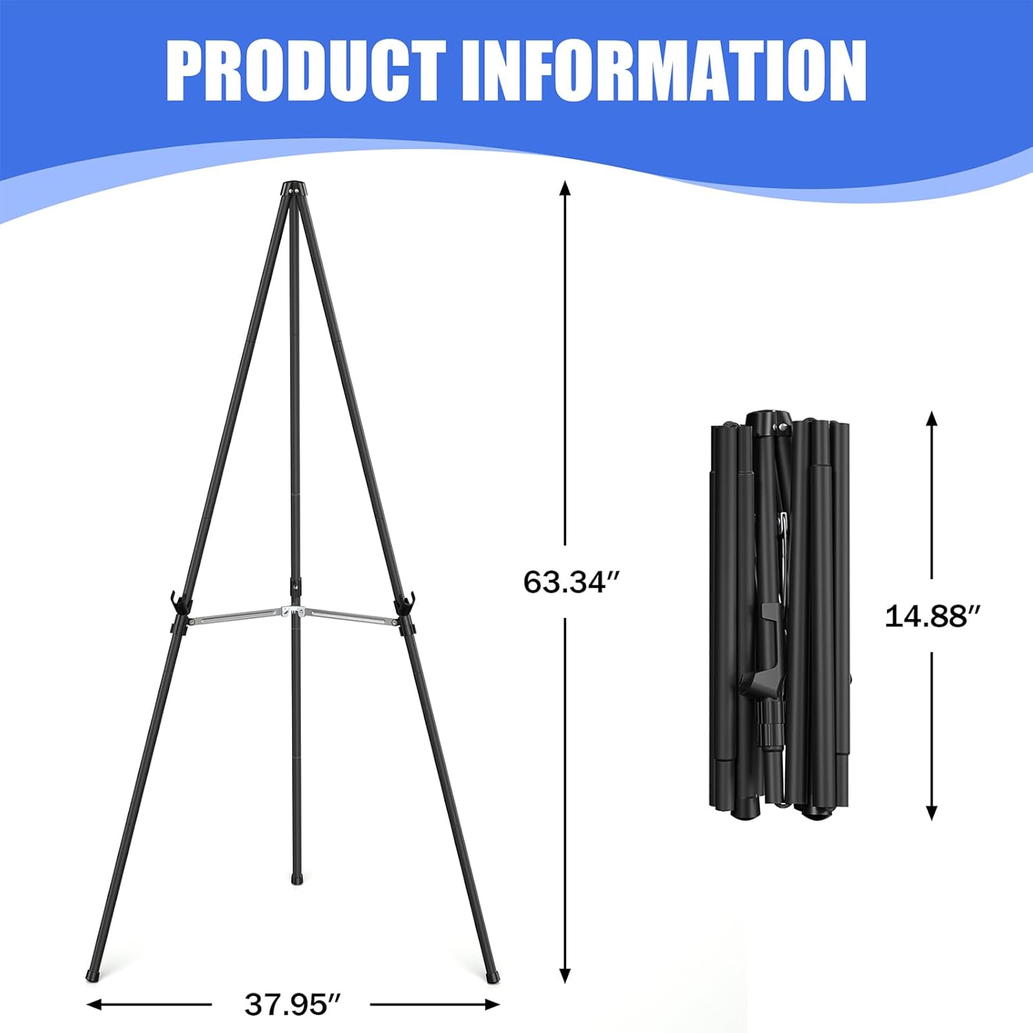Alternative view of Rdiorry Easel Stand for Sign,63" Portable Metal Easel Stand for Wedding Sign,Adjustable Folding Art Easel for Display with Portable Bag(Black,2 Pack)