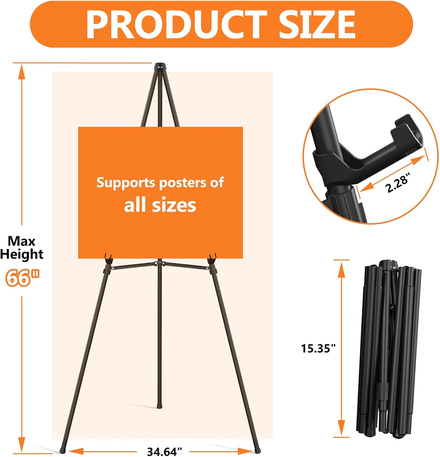 Alternative view of Easel Stand for Sign Portable,66" Art Easel Stand for Painting, Adjustable Metal Easels for Display,Wedding Signs, Posters-Black(2 Pack)