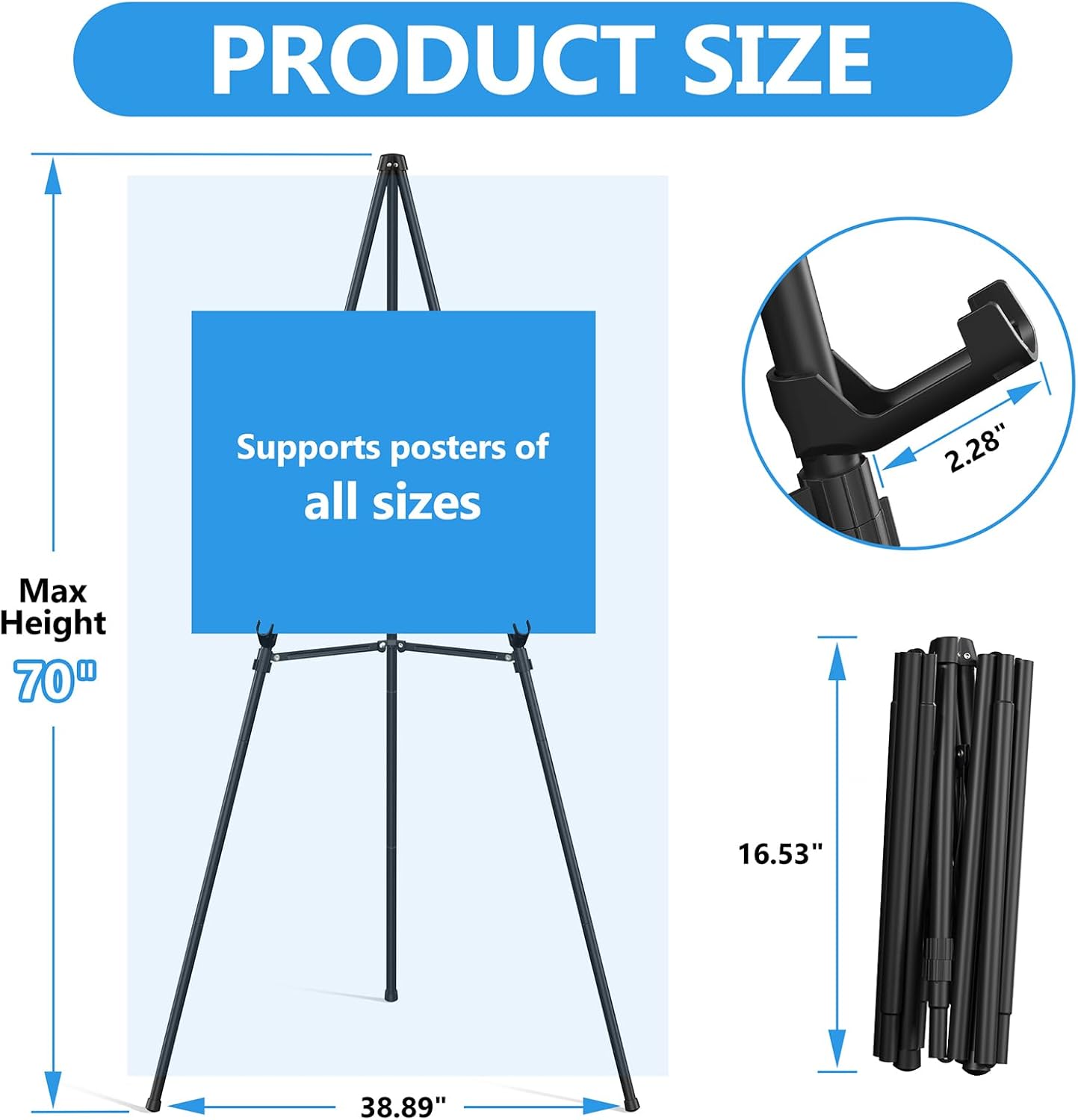 Alternative view of Easel Stand for Sign 70" Adjustable,Portable Metal Easels for Display with Reinforced Support,Folding Easel Sign for Wedding Sign,Painting(Black,2 Pack)