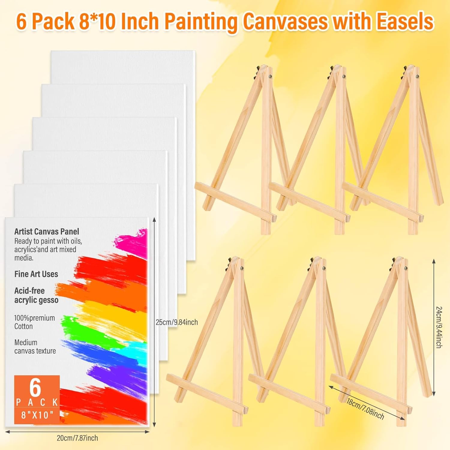 Alternative view of Canvas Boards with Easel for Painting 6 Pack 8 x 10 Inch Small Canvases Panels with Pine Easels Beginner PaintingKit for Acrylic Oil Watercolor Crafts Sip and Paint Art Party
