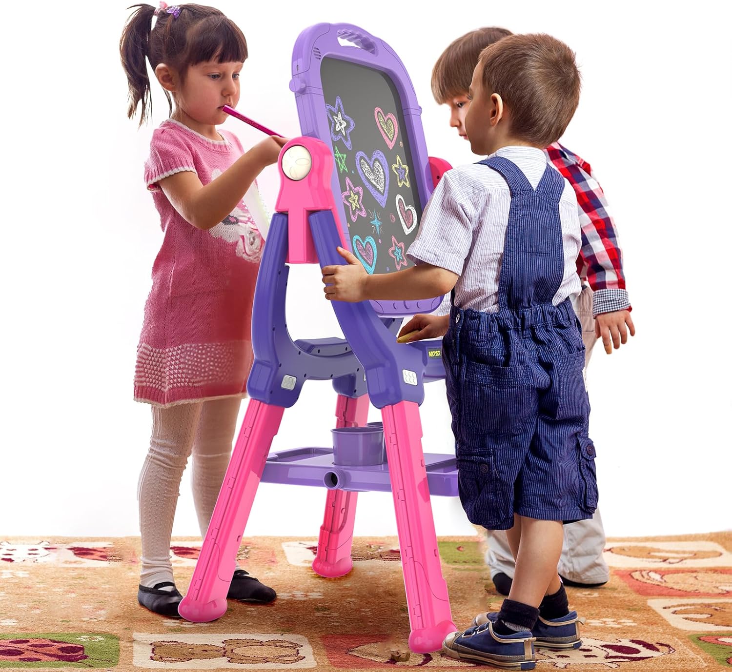 Ylovetoys Easel for Kids, Toddler Art Easel Adjustable Standing, Magnetic Double Sided Easel with Painting Accessories Gift for Boys and Girls (Purple red)
