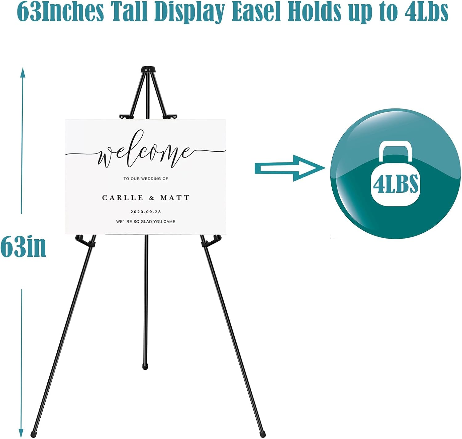 Alternative view of 63" Easel Stand for Wedding Sign - Adjustable Easels for Display Painting Canvas - Metal Floor Easels with Portable Bag Fit for Lobby,Exhibition,Holds 4lbs,2Pack