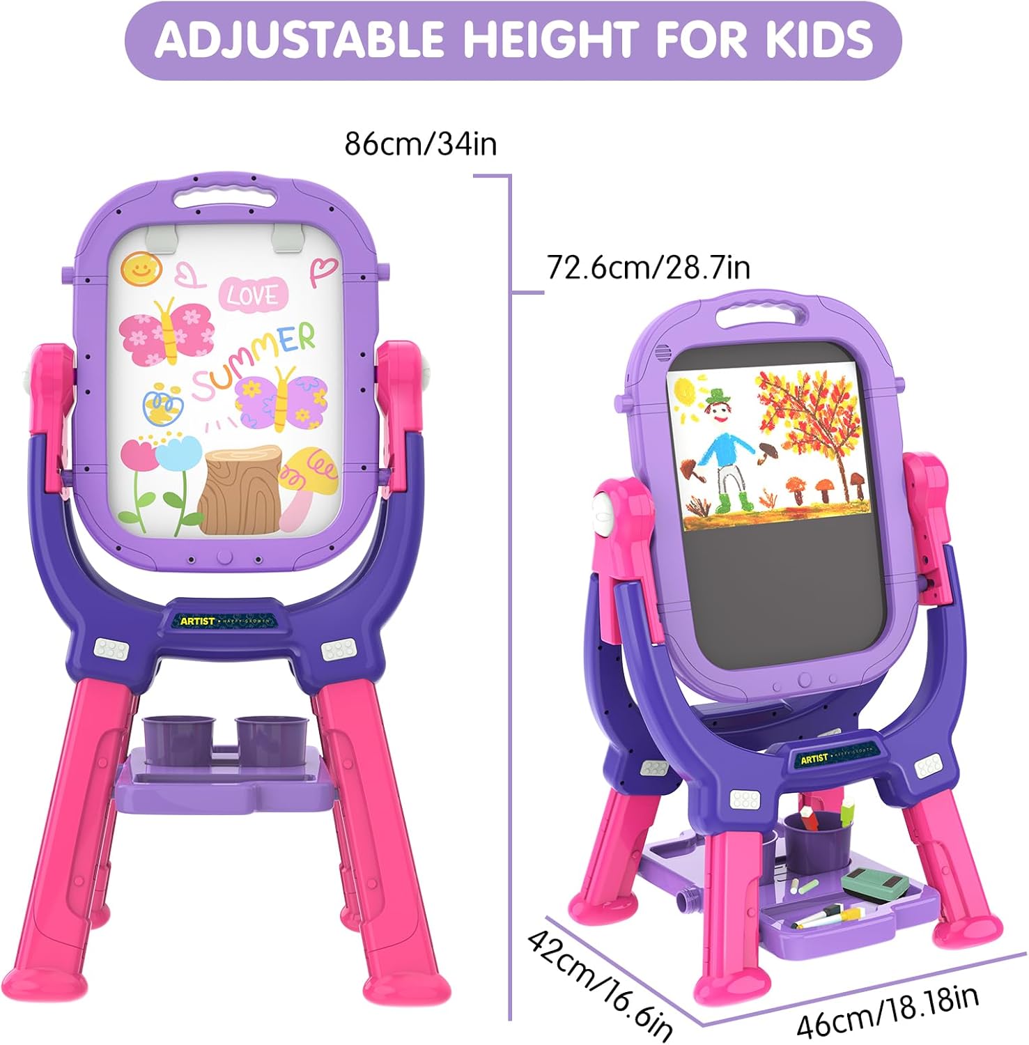 Alternative view of Ylovetoys Easel for Kids, Toddler Art Easel Adjustable Standing, Magnetic Double Sided Easel with Painting Accessories Gift for Boys and Girls (Purple red)