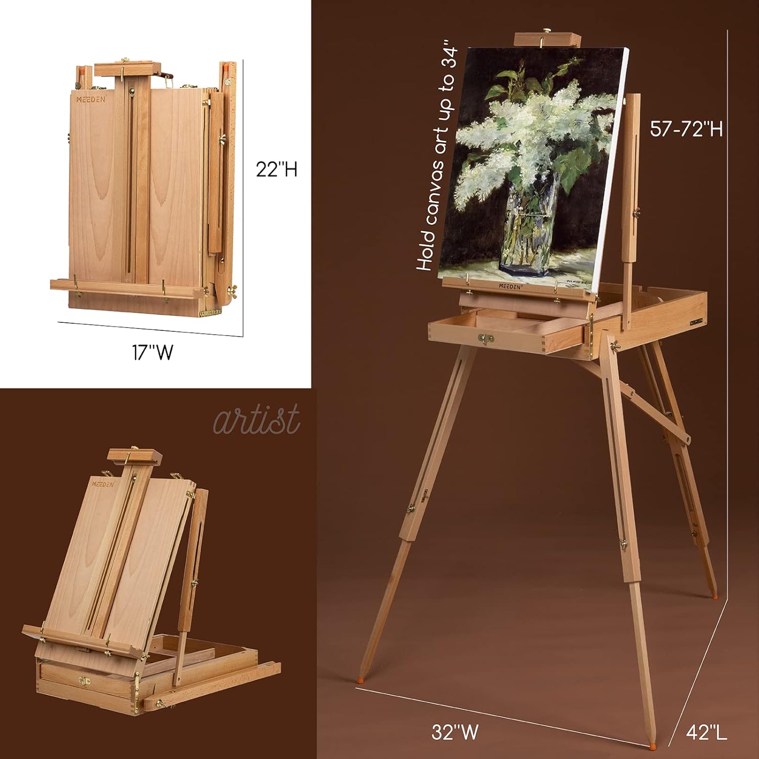 MEEDEN Oil Painting Set with French Easel, Paint Kit with Easel,7x100ml/3.38oz Paint, Paintbrushes,Canvas & Oil Painting Supplies for Adults &Artists