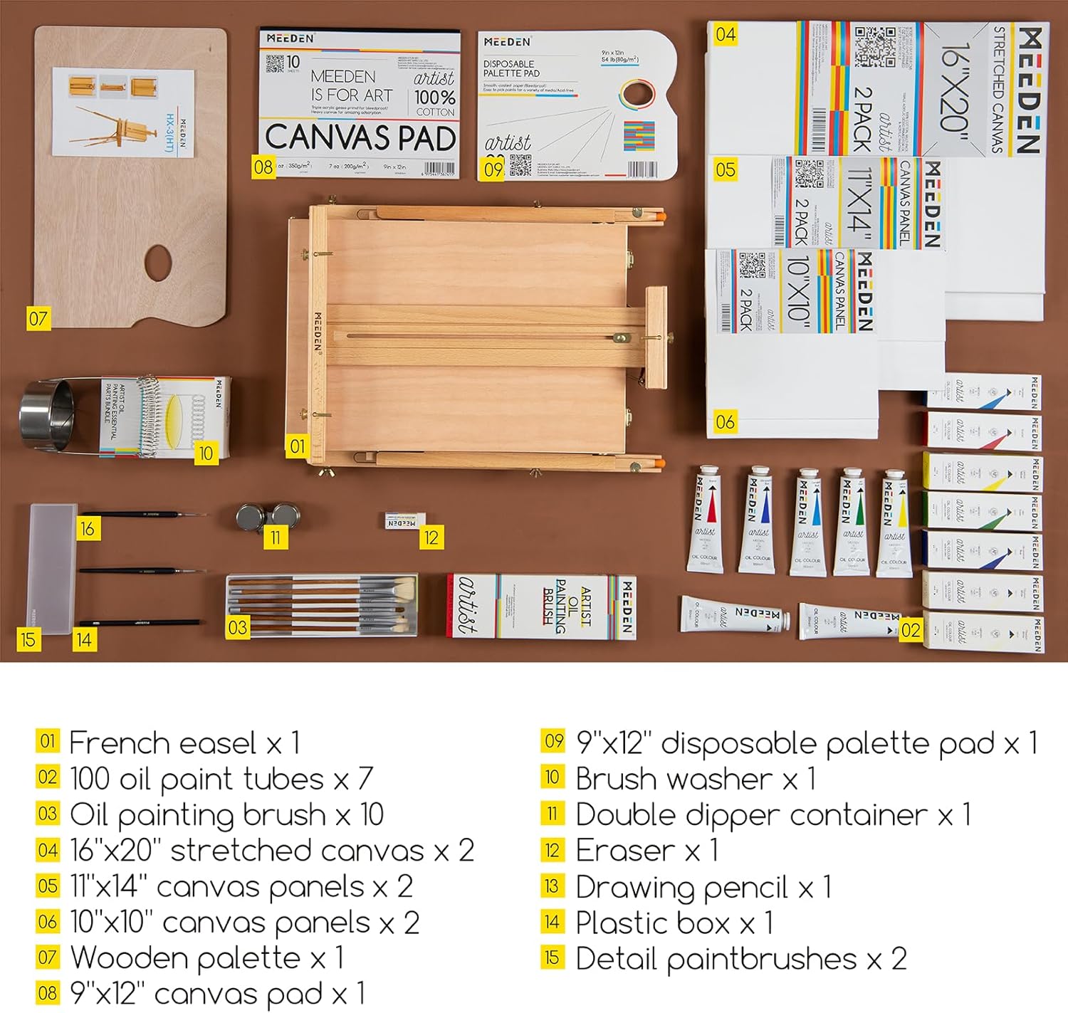 Alternative view of MEEDEN Oil Painting Set with French Easel, Paint Kit with Easel,7x100ml/3.38oz Paint, Paintbrushes,Canvas & Oil Painting Supplies for Adults &Artists