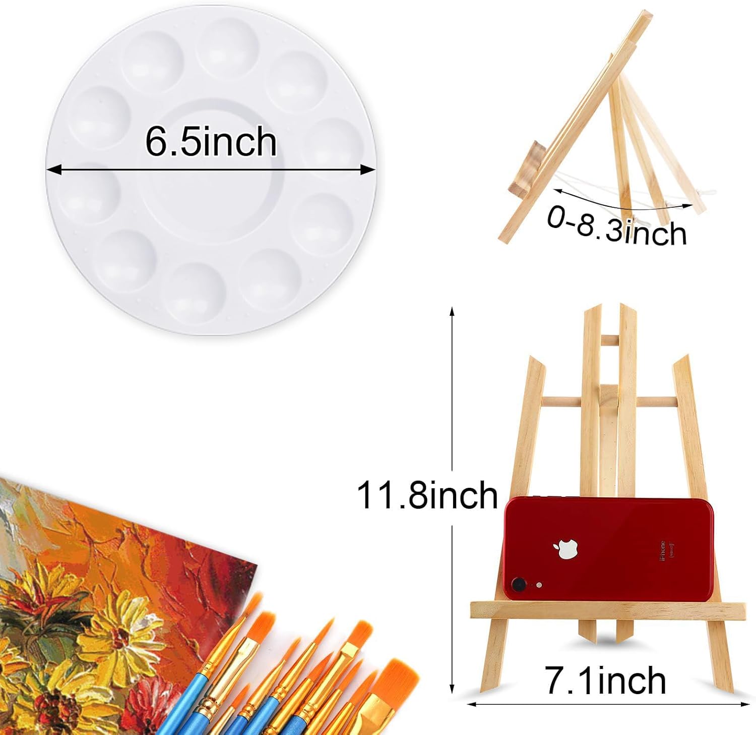Alternative view of AROIC 72 PCS Professional Painting Set with Easels, 6 PCS Wood Easels,6 Packs of 60 Brushes with Nylon Brush Head and 6 pcs Palettes, Painting Supplies kit for Kids & Adults to Paint Party.