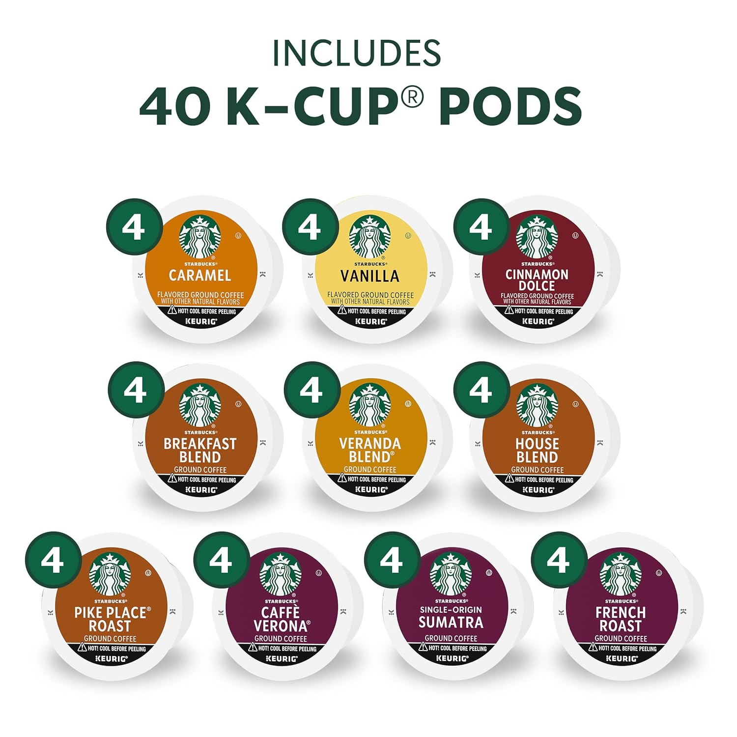 Starbucks K-Cup Coffee Pods, Starbucks Blonde, Medium, Dark Roast and Flavored Hot or Iced Coffee, Variety Pack, 40 Keurig Pods