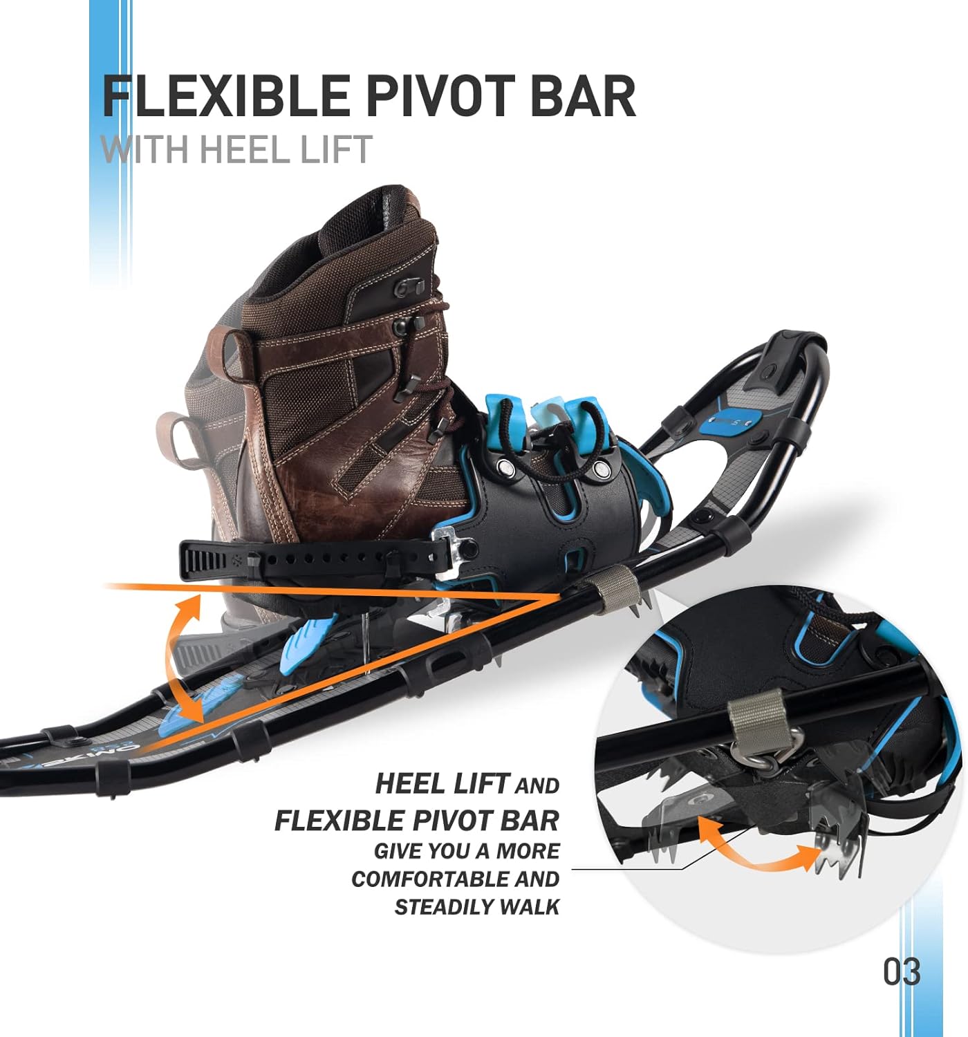 Alternative view of G2 21/25/30 Inches Light Weight Snowshoes for Women Men Youth, Set with Trekking Poles, Carrying Bag, Snow Baskets, Special EVA Padded One-Pull Binding, Heel Lift, Toe Box, Orange/Blue/Red Available