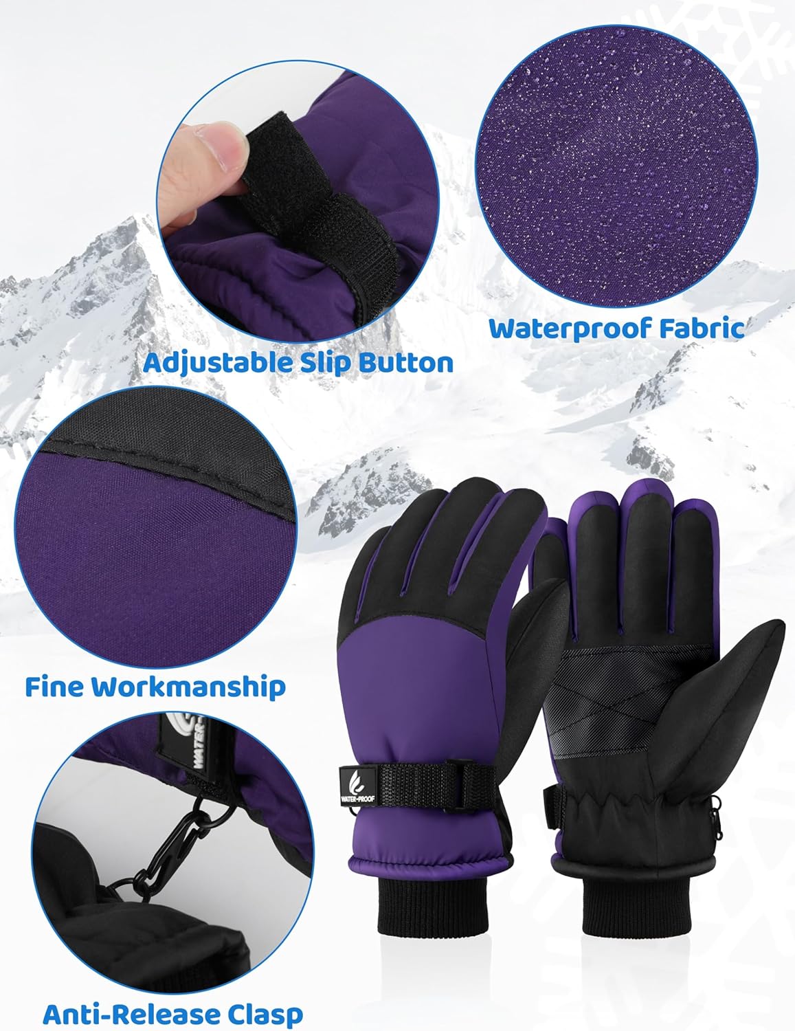 Alternative view of Wenouy Kids Winter Gloves Waterproof Snow Ski Gloves for Boys Girls Warm Adjustable Accessories for Cold Weather