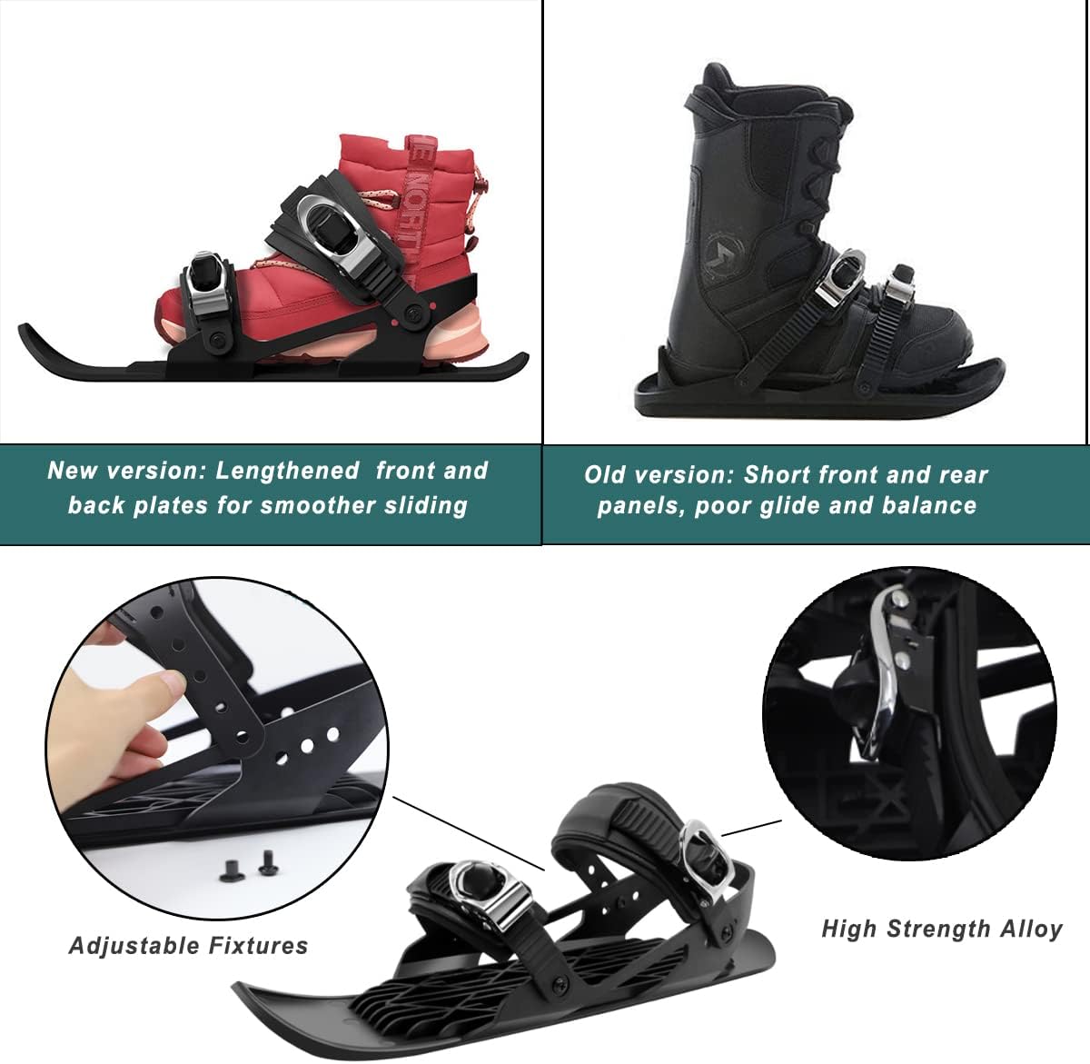 Alternative view of Mini Short Ski Skates for Snow, KEYUSHOP Kid Adult Adjustable Shortest Snowskates Snow blades Skiboards Skis for Winter Shoes, Attach to Skis Boots or Snowboard Boots , for Winter Skiing Equipment