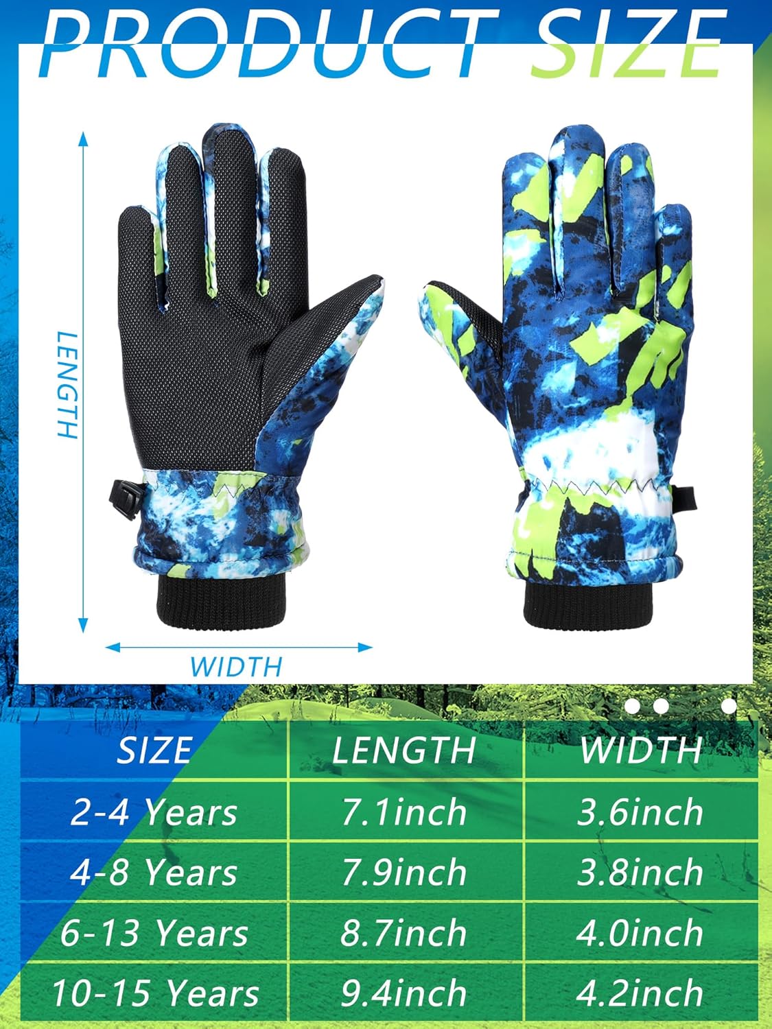 Alternative view of Honoson 2 Pairs Kids Snow Gloves Winter Waterproof Kids Ski Gloves Youth for Girls Boys Outdoor Toddler Snowboard Warm Clothe