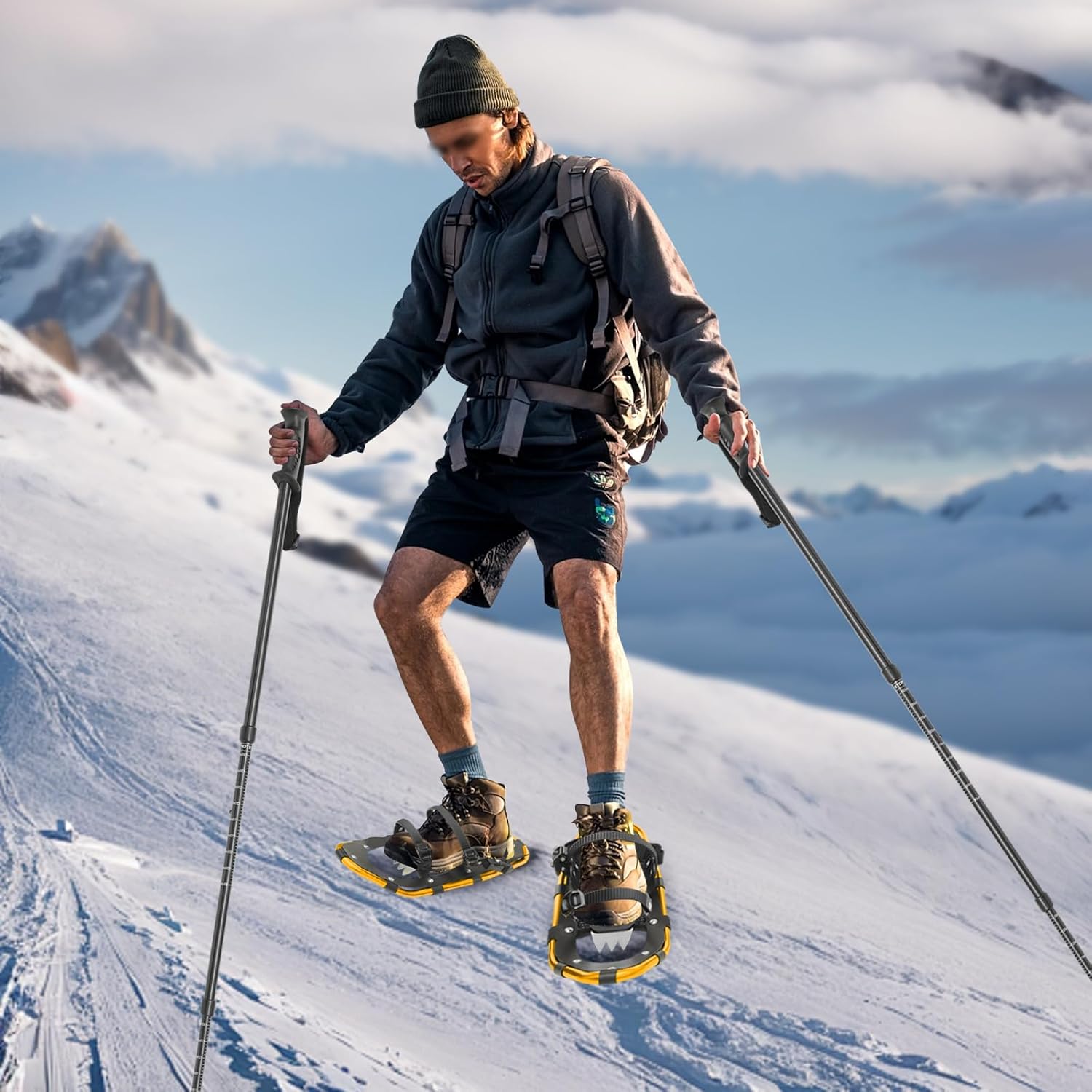 21/25 Inch Aluminum Snowshoes with Adjuatable Trekking Poles, Carrying Bag, Light Weight Women Men Youth Snow Shoes for Mountaineering