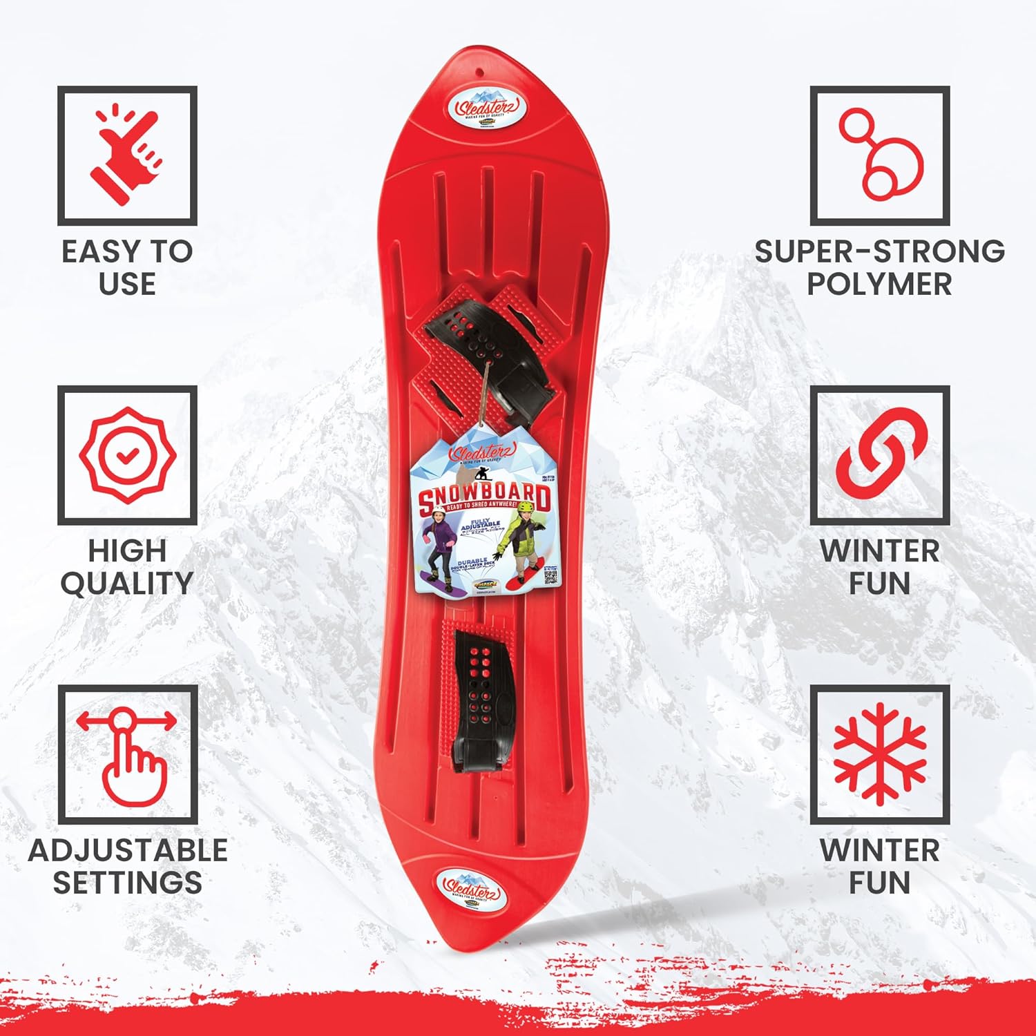 The Original Geospace Sledsterz Kids Beginner Snowboard for Winter Fun on Snow, with Adjustable Step-in Bindings; for Kids Between 4 to 12 Years Old
