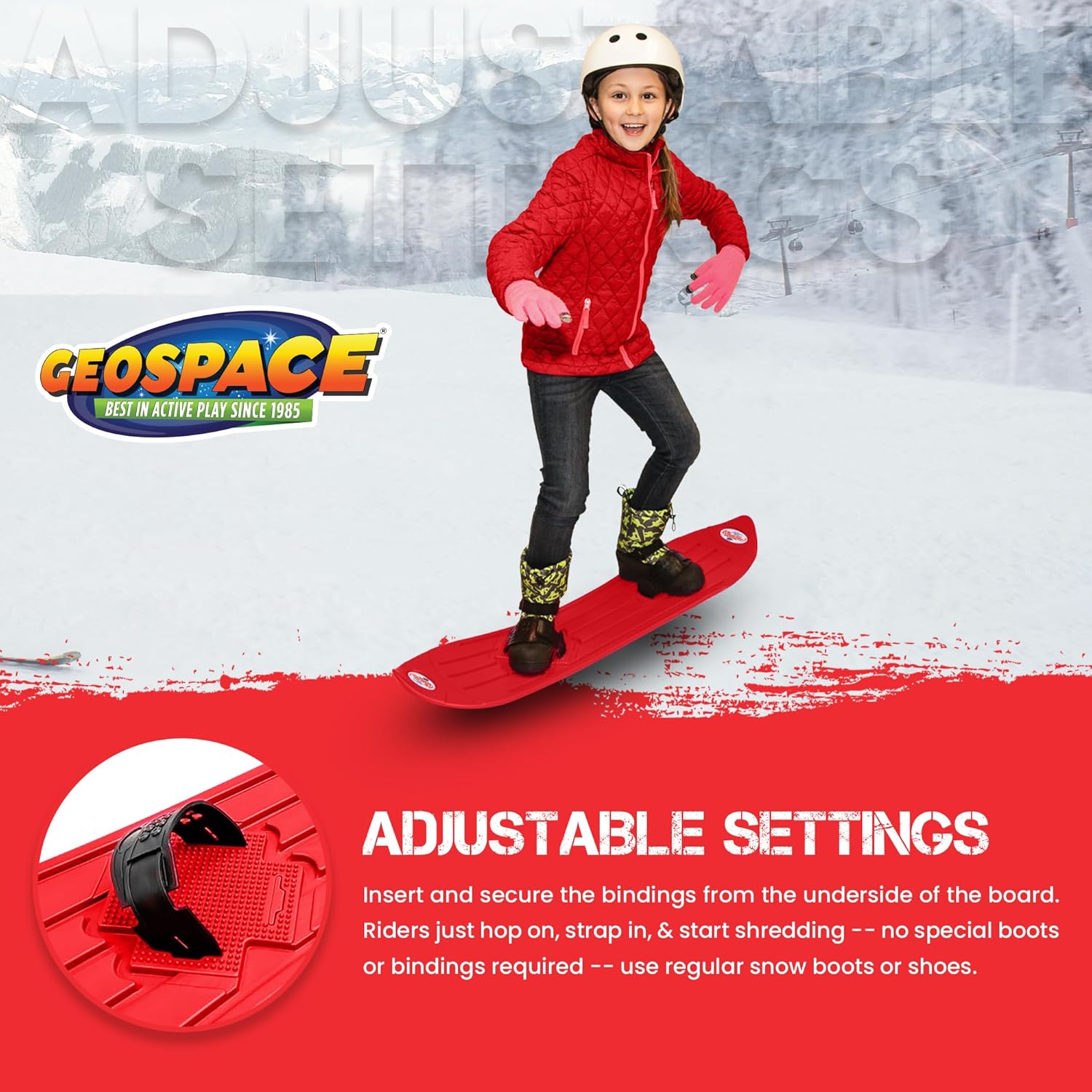 Alternative view of The Original Geospace Sledsterz Kids Beginner Snowboard for Winter Fun on Snow, with Adjustable Step-in Bindings; for Kids Between 4 to 12 Years Old