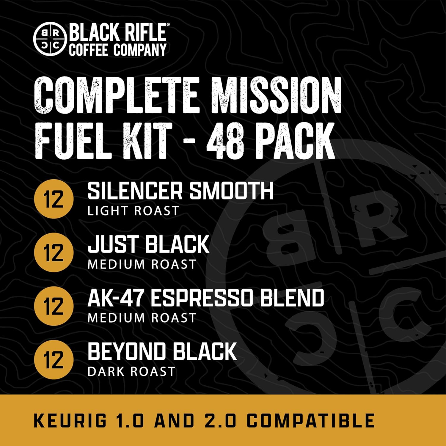 Black Rifle Coffee Company Supply Drop Variety Pack (48 Count of K Cups) - Silencer Smooth, AK Espresso, Just Black, & BeyondBlack KCup Pods - K Cups Coffee Variety Pack