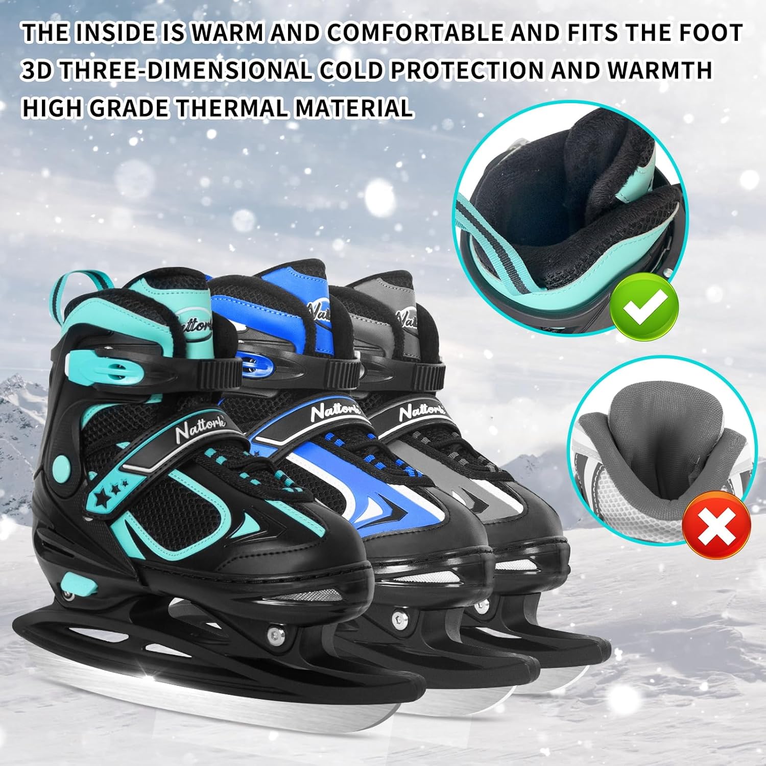 Alternative view of Nattork Ice Skates for Kids, Boys and Girls, Hockey Lace-Up Adjustable Skates Soft Padding and Reinforced Ankle Support for Beginners