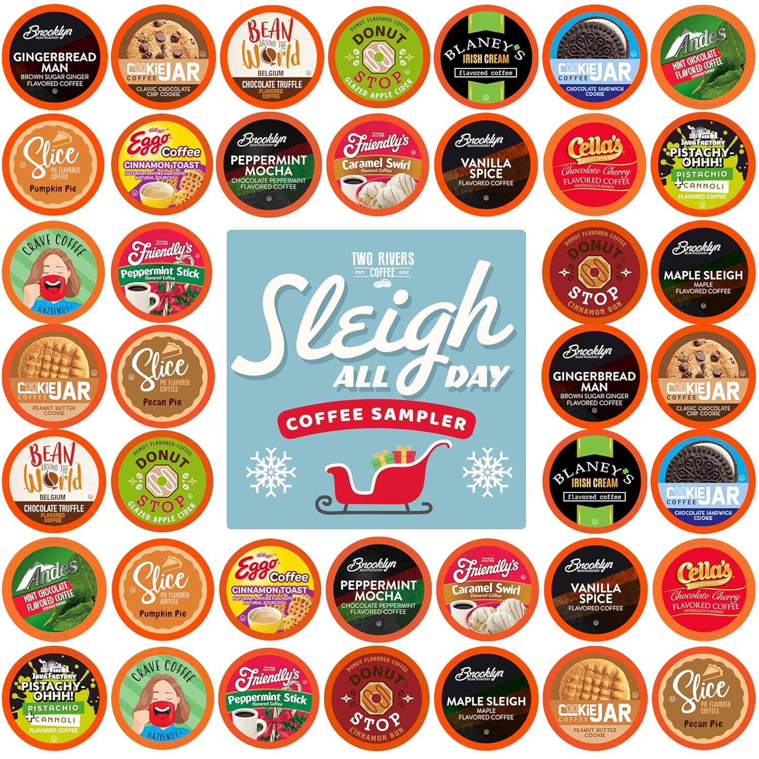 Two Rivers Coffee Sleigh All Day Holiday Coffee Pods Compatible with Keurig K Cup Brewers, Assorted Coffee Sampler, 40 Count (Pack of 1) - Image 5