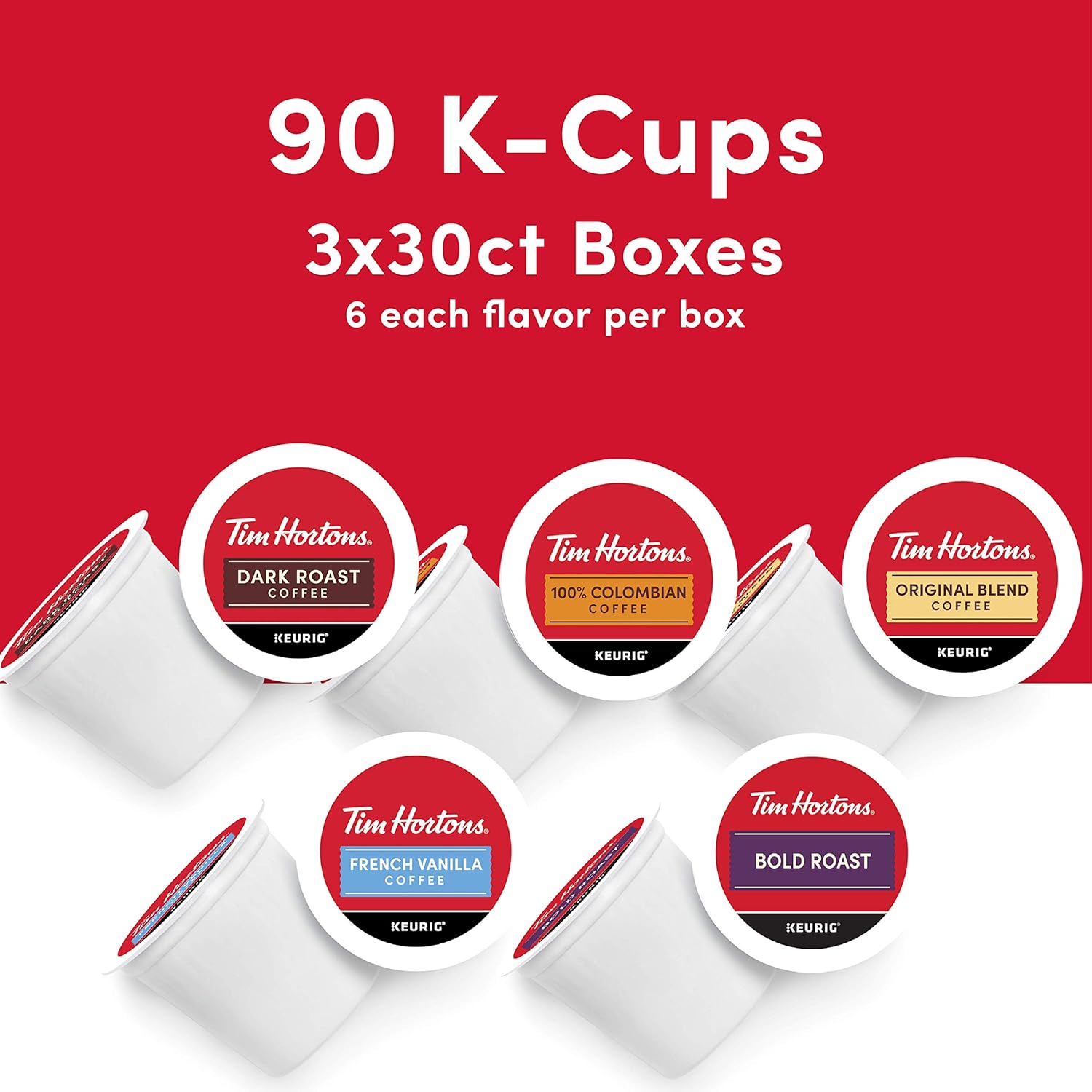 Tim Hortons Coffee Variety Pack, Single-Serve K-Cup Pods Compatible with Keurig Brewers, 90ct K-Cups Total, Red - Image 3