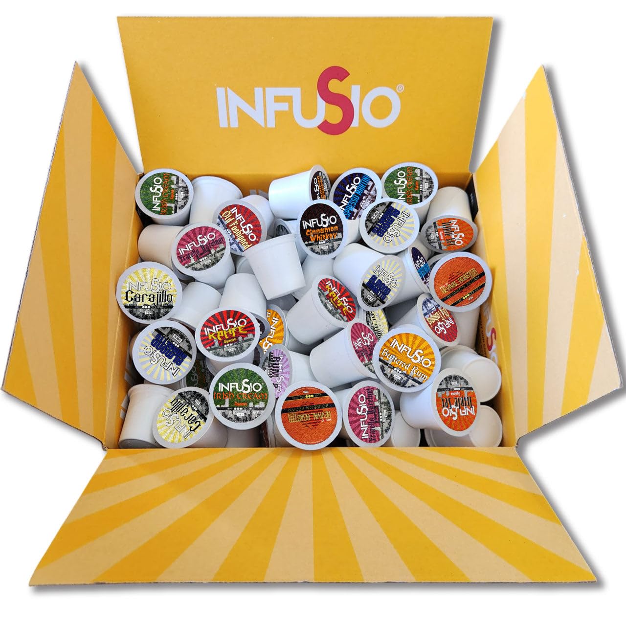 InfuSio Flavored Coffee Pods Variety Pack - 120 Count Flavored Medium Roast, 12 Curated Blends Inspired by Classic Cocktails, Compatible with Keurig K cups 2.0 Brewer