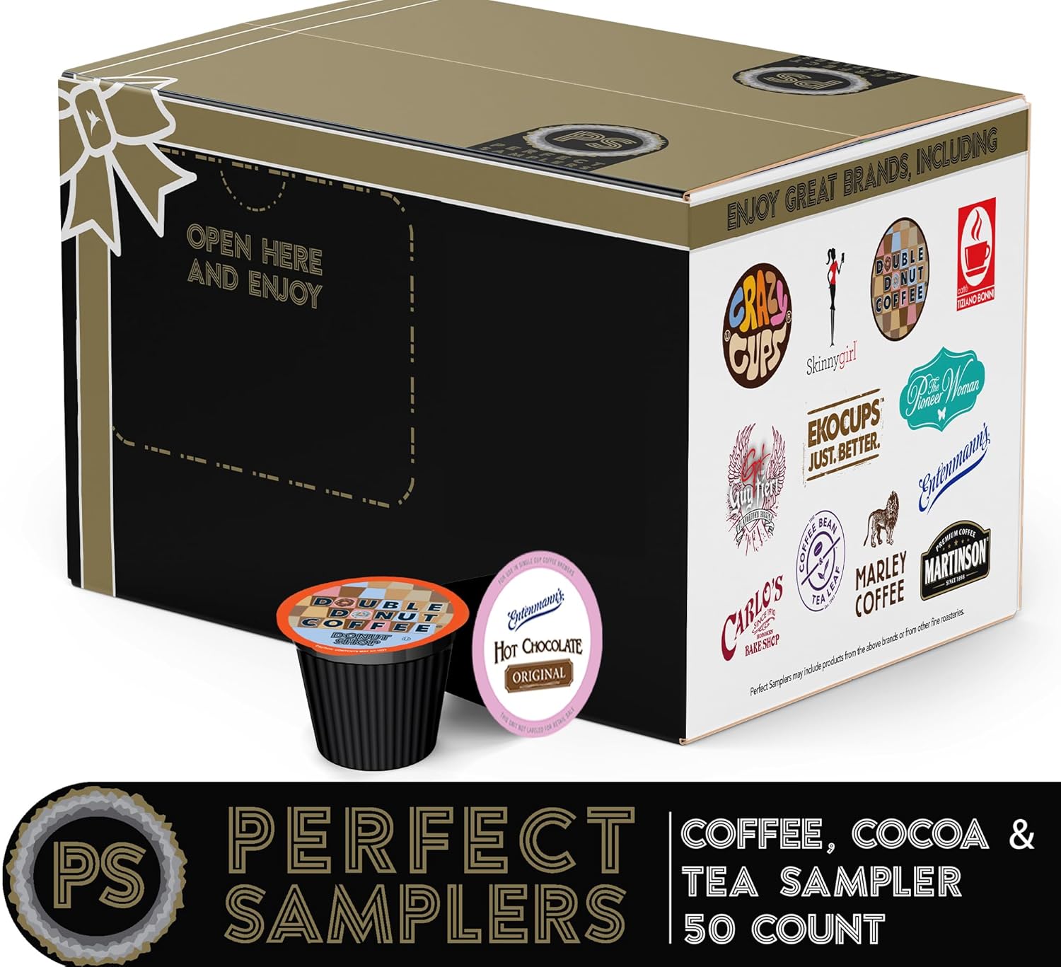 Perfect Samplers Coffee, Tea, Cider, Cappuccino & Hot Chocolate Single Serve Cups for Keurig K Cup Brewers Sampler, 50 Count