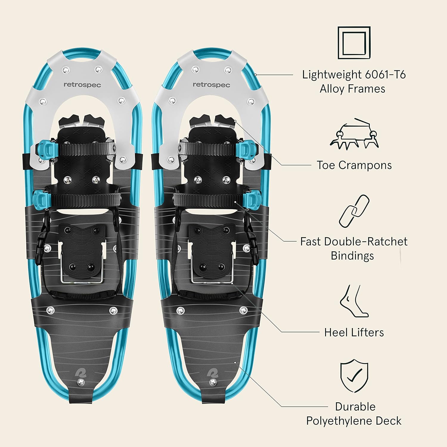 Alternative view of Retrospec Drifter Snowshoes for Women & Men - Lightweight Aluminum Frame Snow Shoes with Double Ratchet Binding System, Heel Lifts & Carry Bag for All Terrain Hiking & Winter Sports