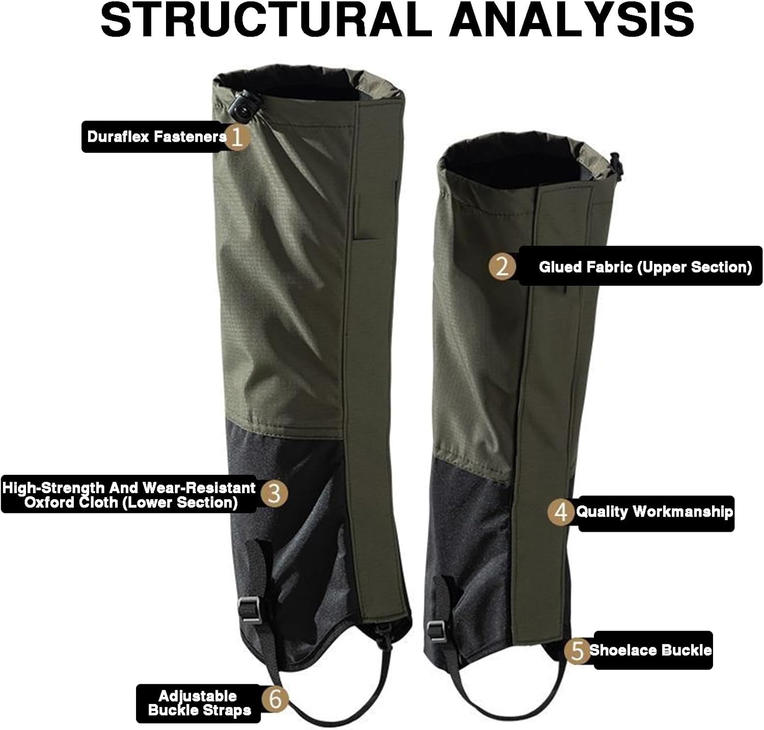 Alternative view of Children's Snow Gaiters Outdoor Mountaineering Leg Covers Unisex Outdoor Gaiters Adjustable Leg Covers,TPU Buckle Shoelace Buckle,Suitable for Snowshoeing Hiking Mountaineering