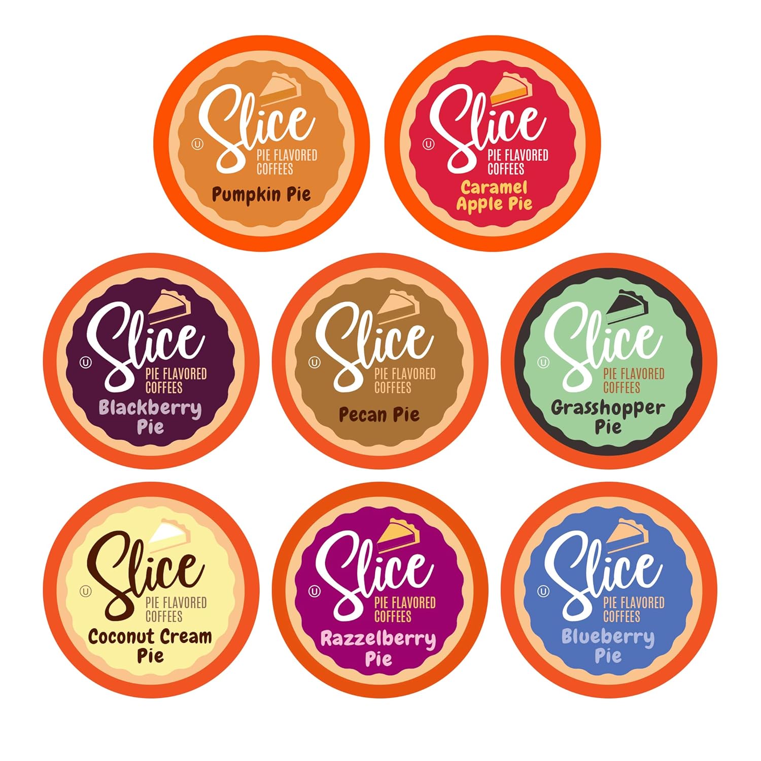 Slice Coffee Flavored Coffee, Variety Pack for Keurig K Cup Brewers, 40 Count, Pie Flavors (Blackberry, Grasshopper, Pecan, Coconut Cream, Razzleberry)
