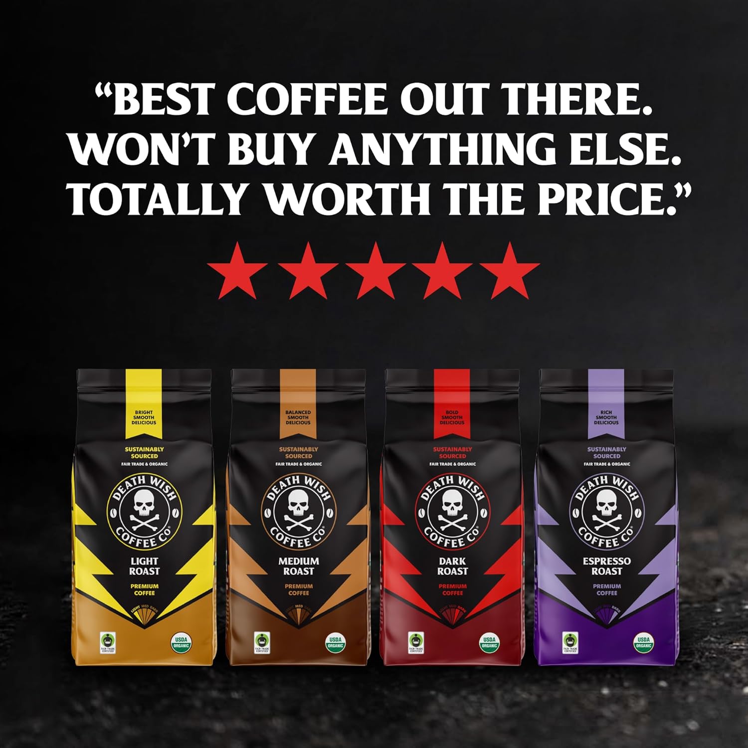 Death Wish Coffee, Single Serve Coffee - 10 Each of Medium, Dark, and Espresso Roast - Mixed Roast Variety Pack - Image 3