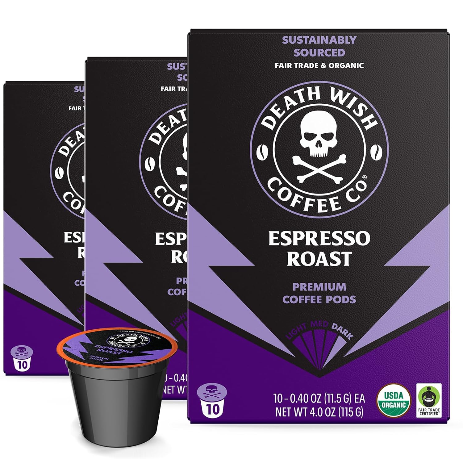 Death Wish Coffee, Single Serve Coffee - 10 Each of Medium, Dark, and Espresso Roast - Mixed Roast Variety Pack - Image 9