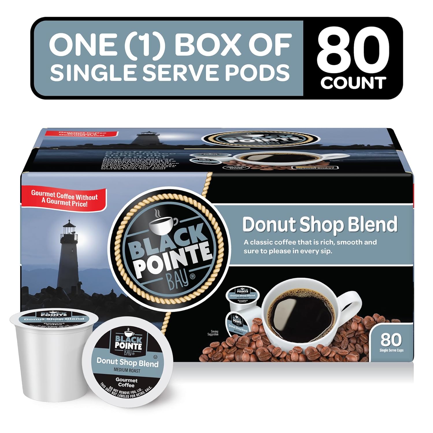 Alternative view of Black Pointe Bay Coffee Donut Shop Blend, Medium Roast, 80 Count, Single Serve Coffee Pods for Keurig K-Cup Brewers