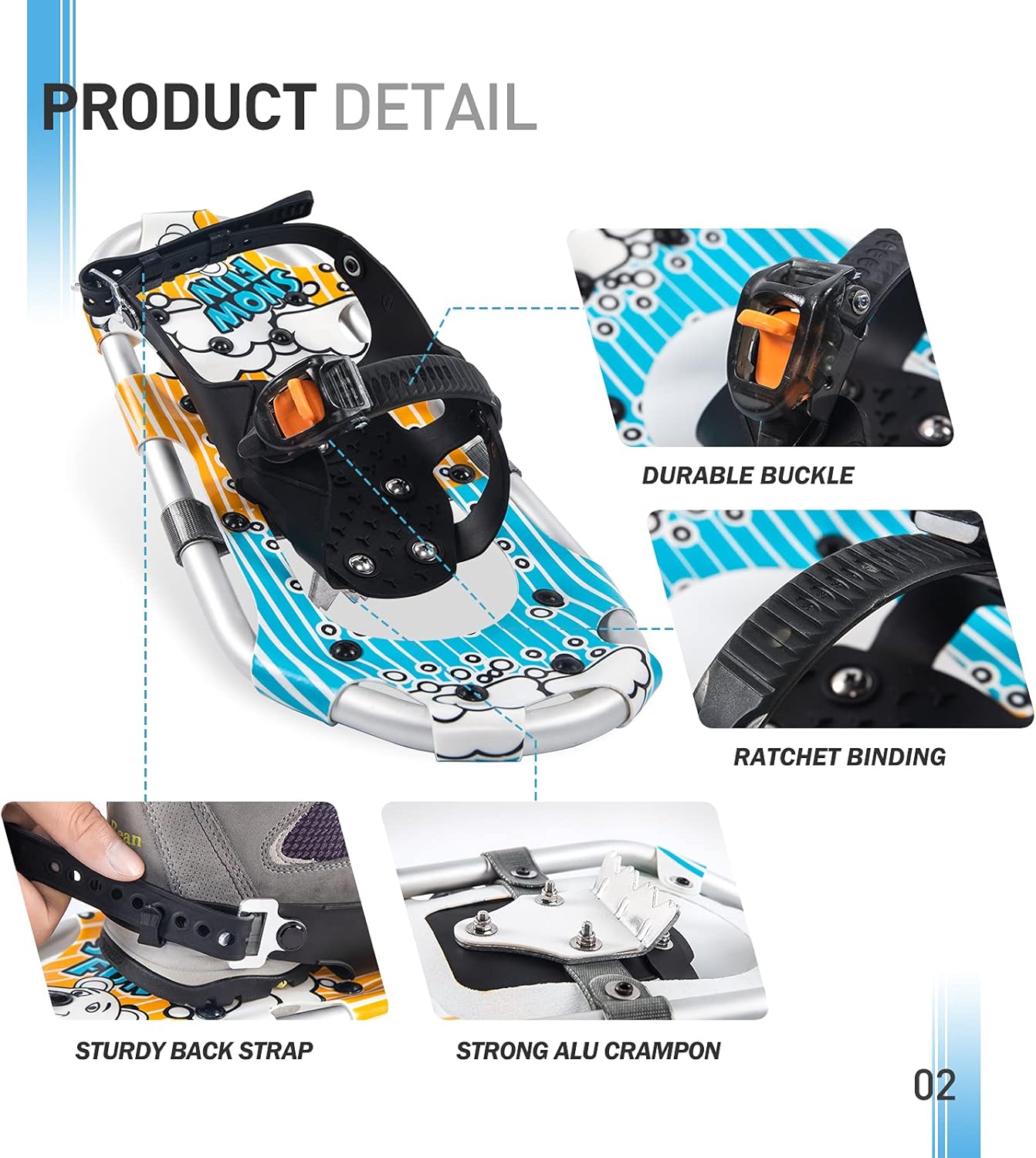 G2 16 Inch Kids Snowshoes, Snow Baskets, Storage Bag, Fast Ratchet Binding Design, for Child Youth Boys and Girls, Blue&Orange Avaliable