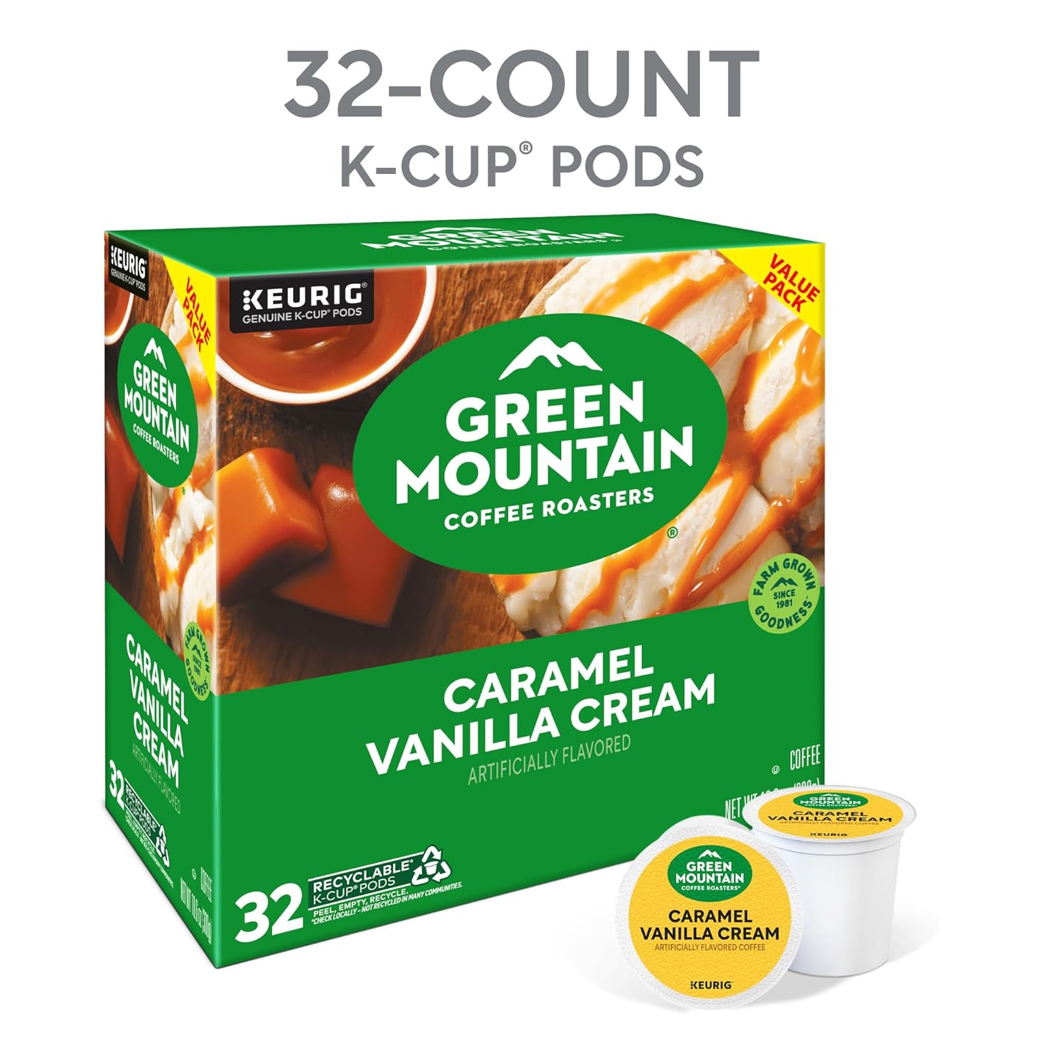 Alternative view of Green Mountain Coffee Roasters Caramel Vanilla Cream, Single-Serve Keurig K-Cup Pods, Flavored Light Roast Coffee Pods, 32 Count