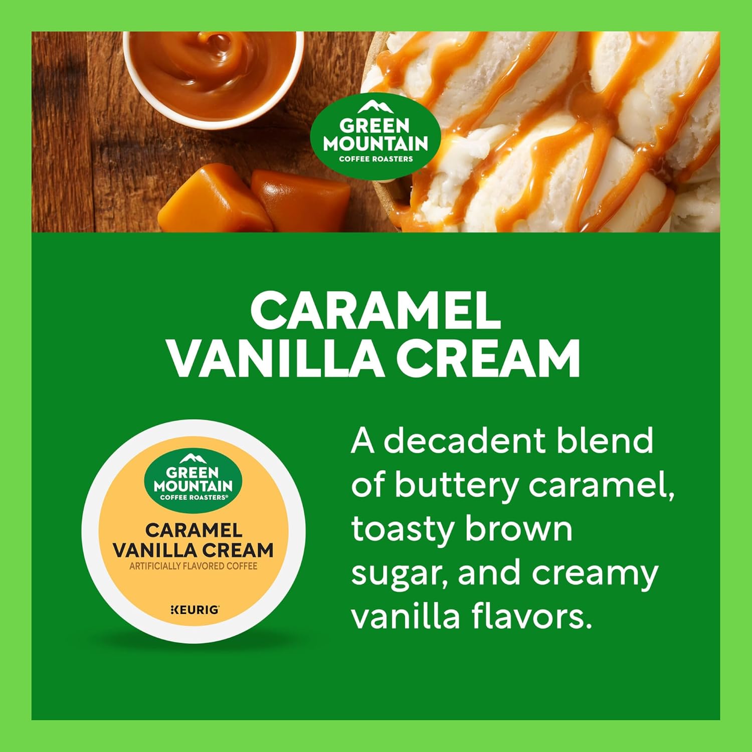 Green Mountain Coffee Roasters Caramel Vanilla Cream, Single-Serve Keurig K-Cup Pods, Flavored Light Roast Coffee Pods, 32 Count - Image 6