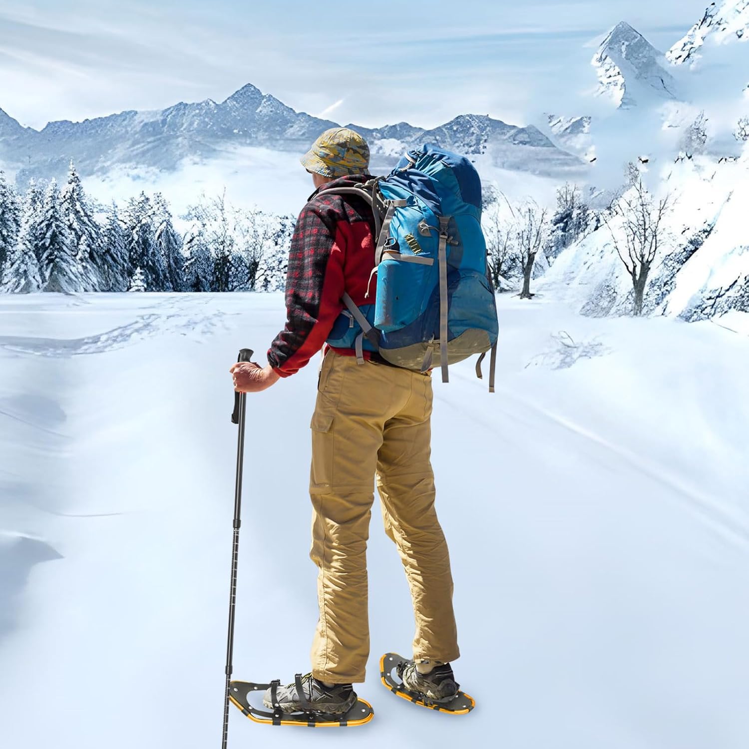 21/25 Inch Snowshoes & Trekking Poles Bundle, Lightweight All Terrain Aluminum Snow Shoes with 3-Section Ttelescopic Poles and Carry Bag for Men Women Youth