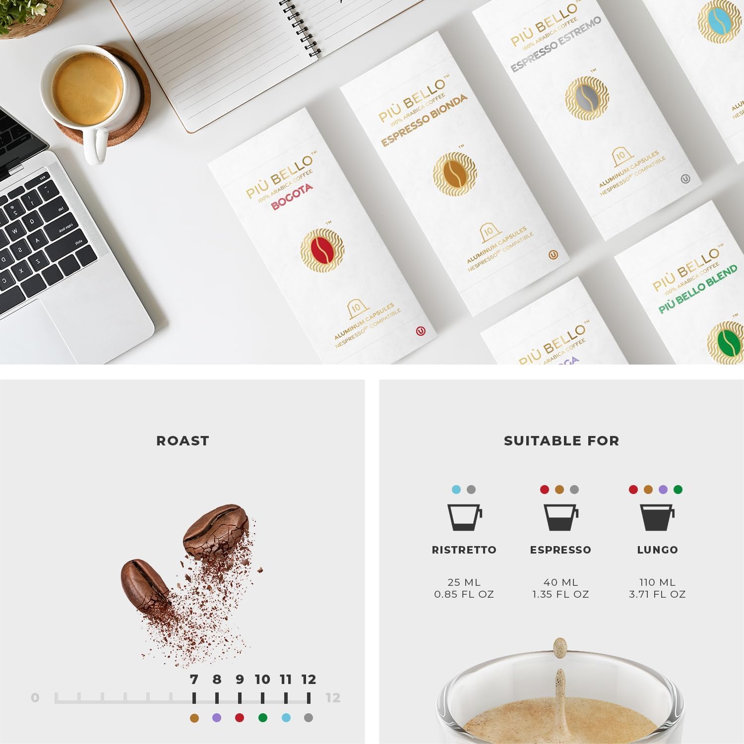 Alternative view of Piu Bello Espresso Coffee Pods u2013 Variety Pack for Nespresso Original Machines u2013 Light Roast, Dark Roast, Chocolate, Nutty, Caramel u2013 Kosher, Rich & Balanced (120 Count, 6 Flavors)