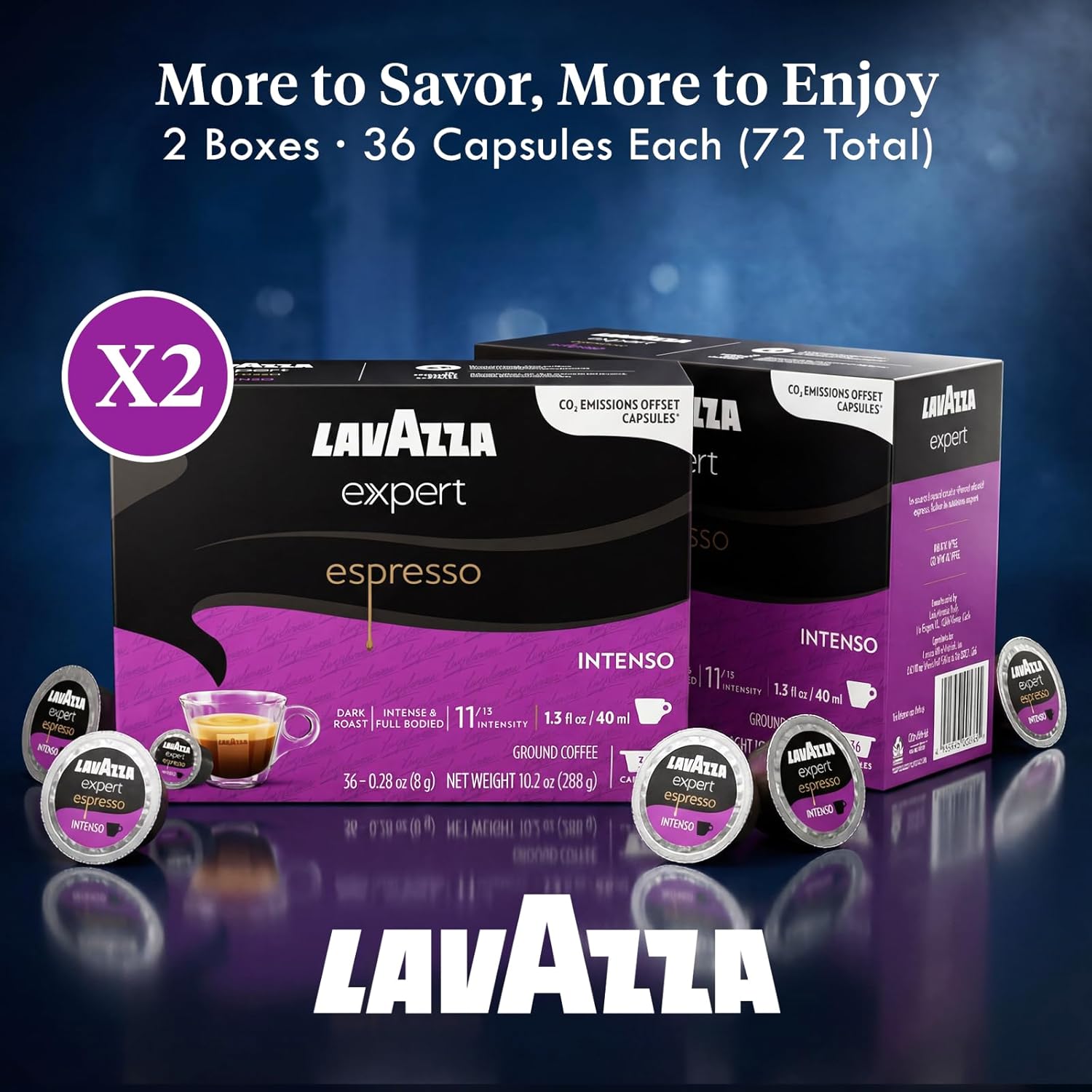 Lavazza Expert Espresso Intenso Capsules u2013 72 Count u2013 Dark Roast Coffee Pods with Arabica & Robusta Blend u2013 Bold Flavor & Rich Crema u2013 Compatible with Lavazza Classy Machines