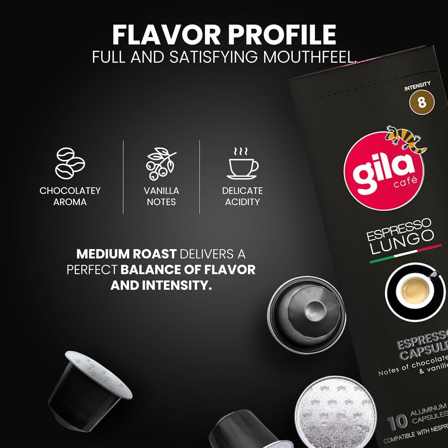 GILA Café Espresso Lungo Aluminum Coffee Capsules u2013 Medium Roast Coffee Pods Compatible with Nespresso Original Machines u2013 100% Mexican Arabica with Hazelnut & Vanilla Notes, 60 Count - Image 3