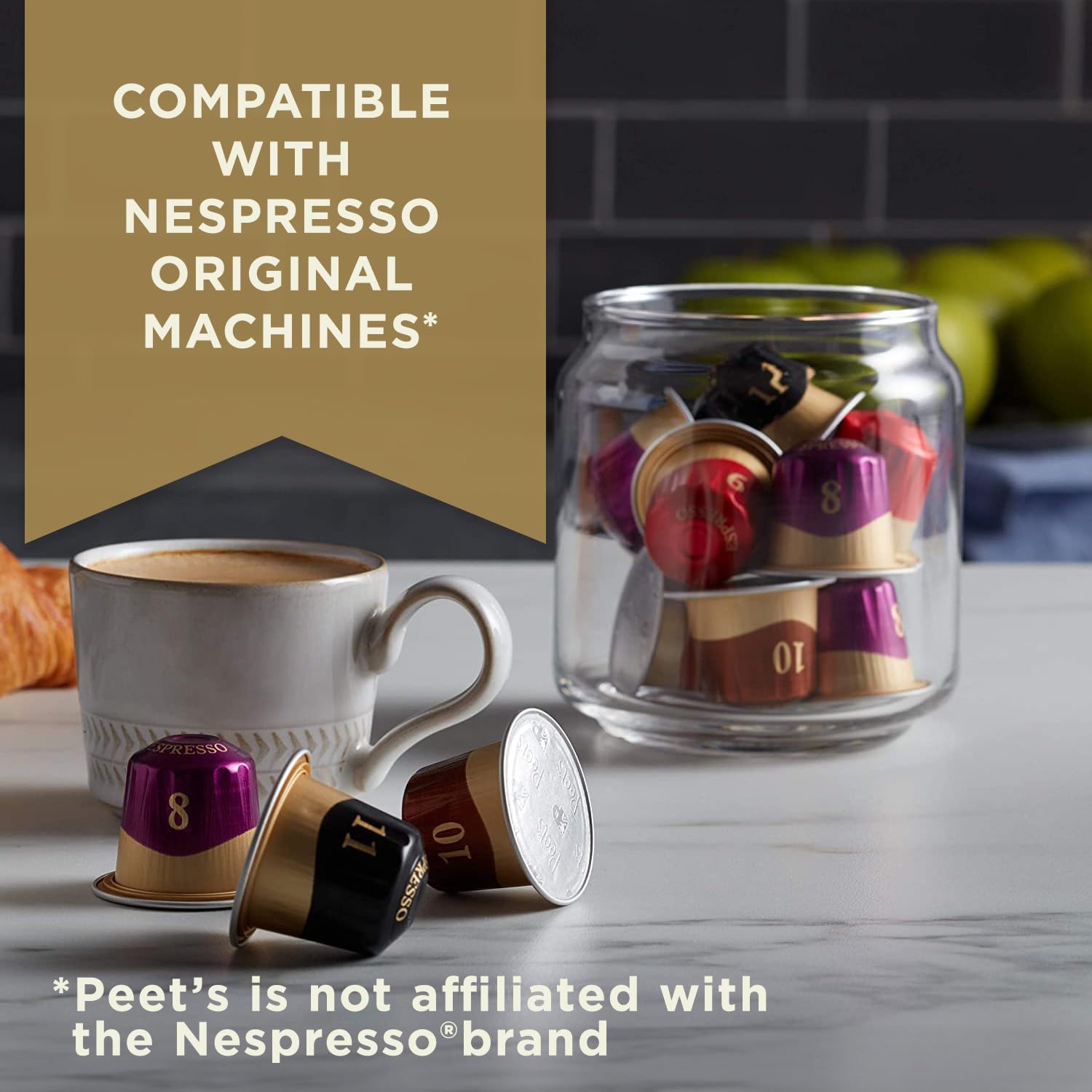 Peet's Coffee, Medium Roast Decaf Espresso Capsules, Compatible with Nespresso Original Machine - Decaf Ristretto Intensity 10, 50 Count (5 Boxes of 10 Espresso Capsules) - Image 3