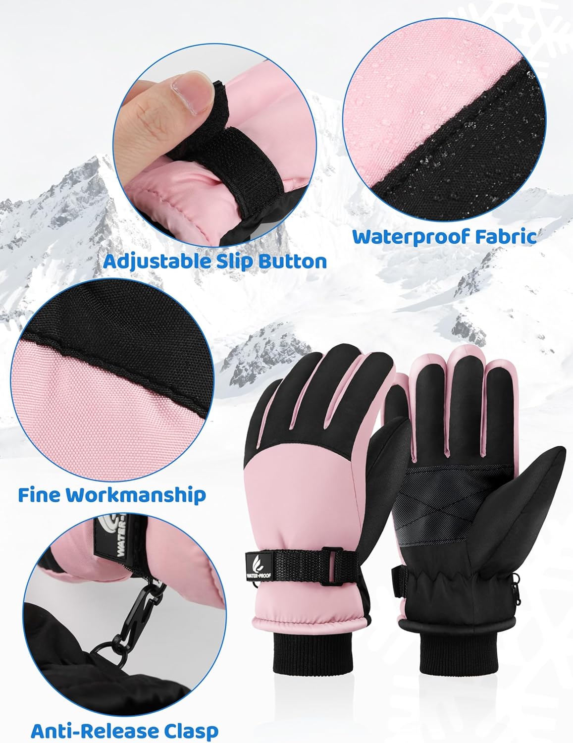 Alternative view of Wenouy Kids Winter Gloves Waterproof Snow Ski Gloves for Boys Girls Warm Adjustable Accessories for Cold Weather