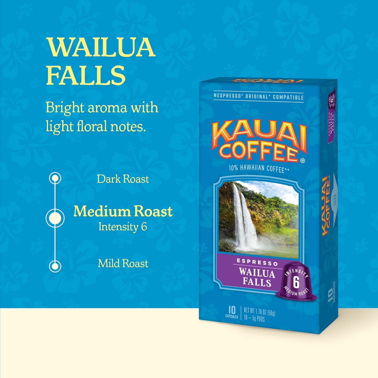 Alternative view of Kauai Coffee Espresso Pods Compatible with Nespresso Original Coffee Makers u2013 Arabica Coffee, 10% Hawaiian u2013 Medium Roast, Floral Notes & Smooth Finish u2013 Wailua Falls, 1 Pack of 10 Espresso Pods