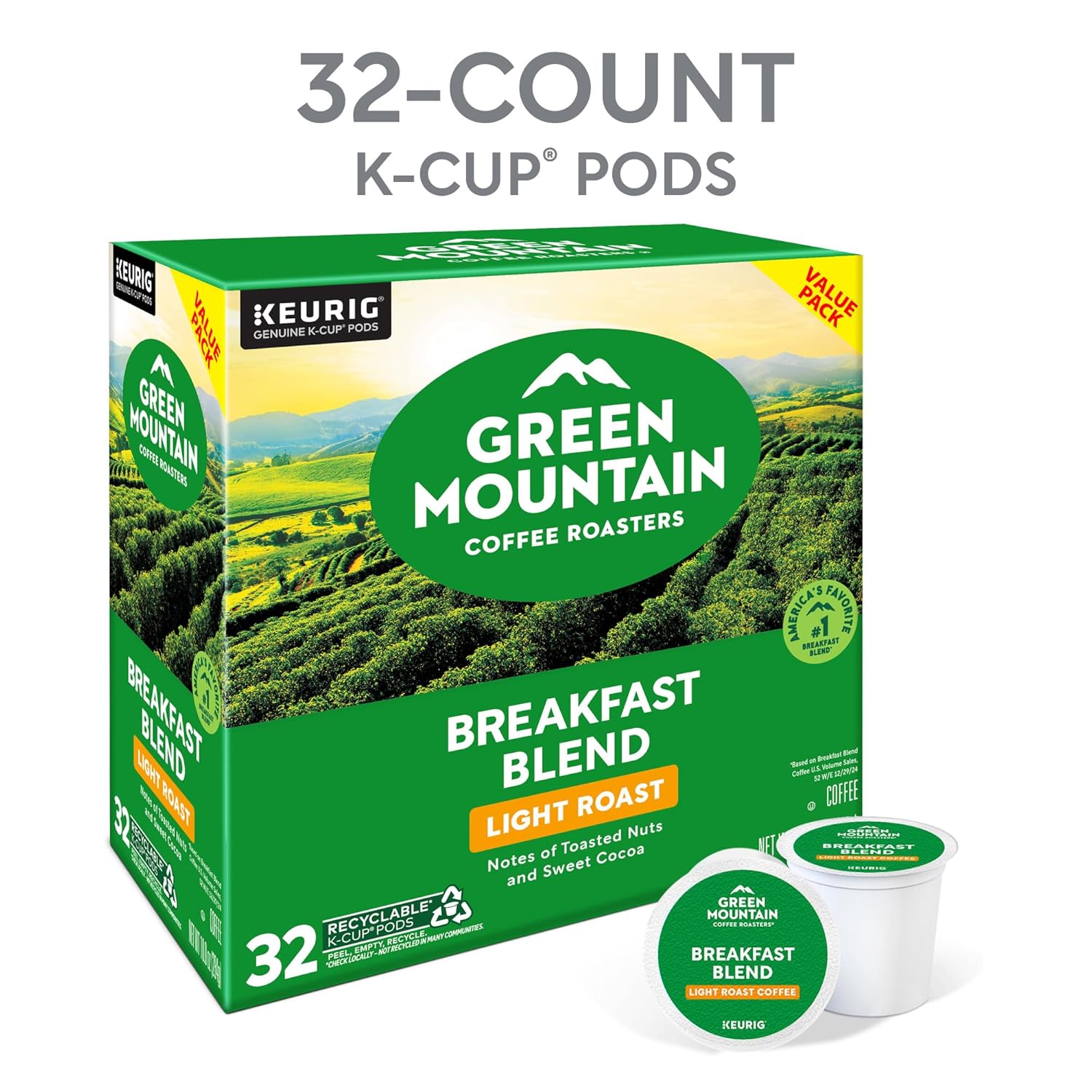 Alternative view of Green Mountain Coffee Roasters Breakfast Blend Keurig Single-Serve K-Cup Pods, Light Roast Coffee, 32 Count
