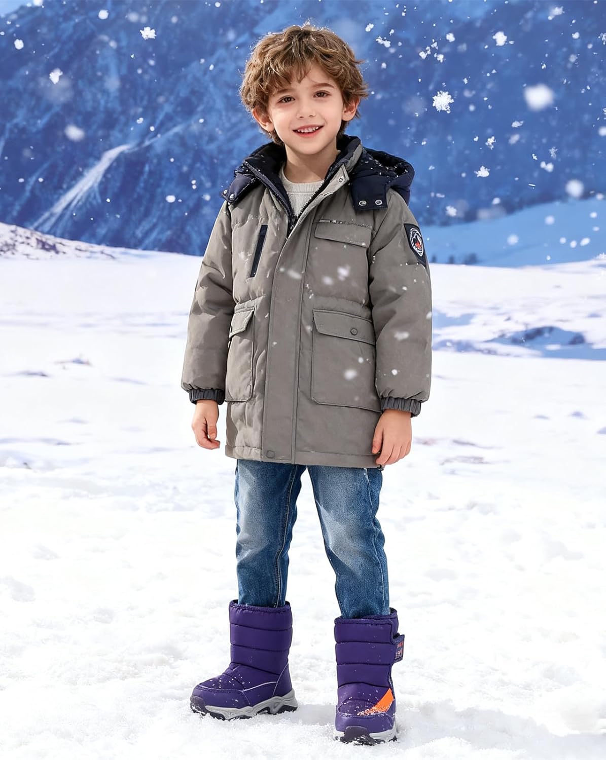 DADAWEN Boys Girls Snow Boots Cold Weather Waterproof Non Slip Outdoor Warm Winter Shoes (Toddler/Little Kid/Big Kid)