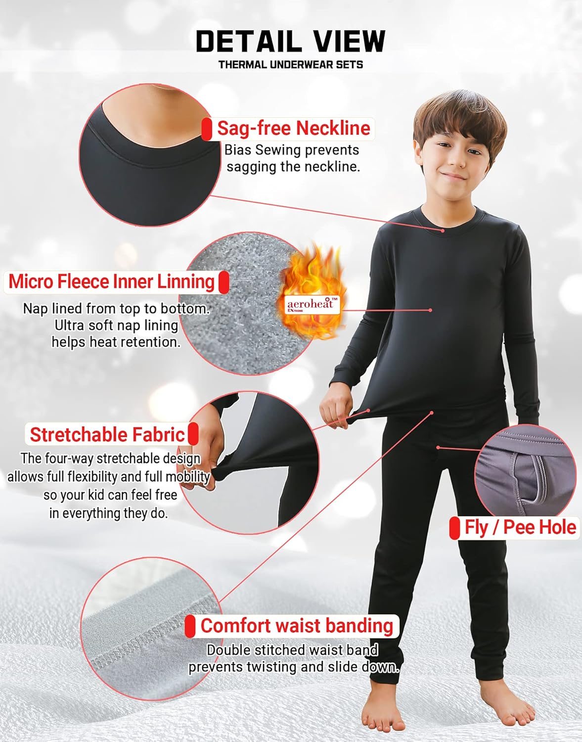 Alternative view of TINFL by Vaenait 4-14 Years Boys Kids Aeroheat Thermal Underwear Base Layers Warm Fleece Lined Pajama Long John Set