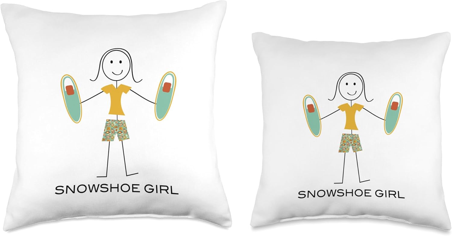 Alternative view of Funny Women Snowshoe Girl Snowshoeing Snowshoer Throw Pillow