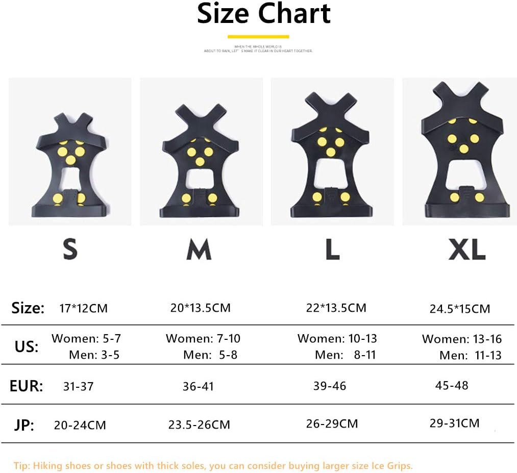 Ice Cleats Snow Grips - Anti-Slip Crampons Traction Cleats Ice & Snow Grippers 10 Steel Studs for Women Men Kidsu2019 Shoes and Boots (Extra 10 Studs)