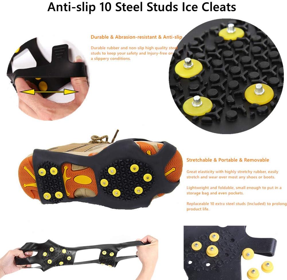 Alternative view of Ice Cleats Snow Grips - Anti-Slip Crampons Traction Cleats Ice & Snow Grippers 10 Steel Studs for Women Men Kidsu2019 Shoes and Boots (Extra 10 Studs)