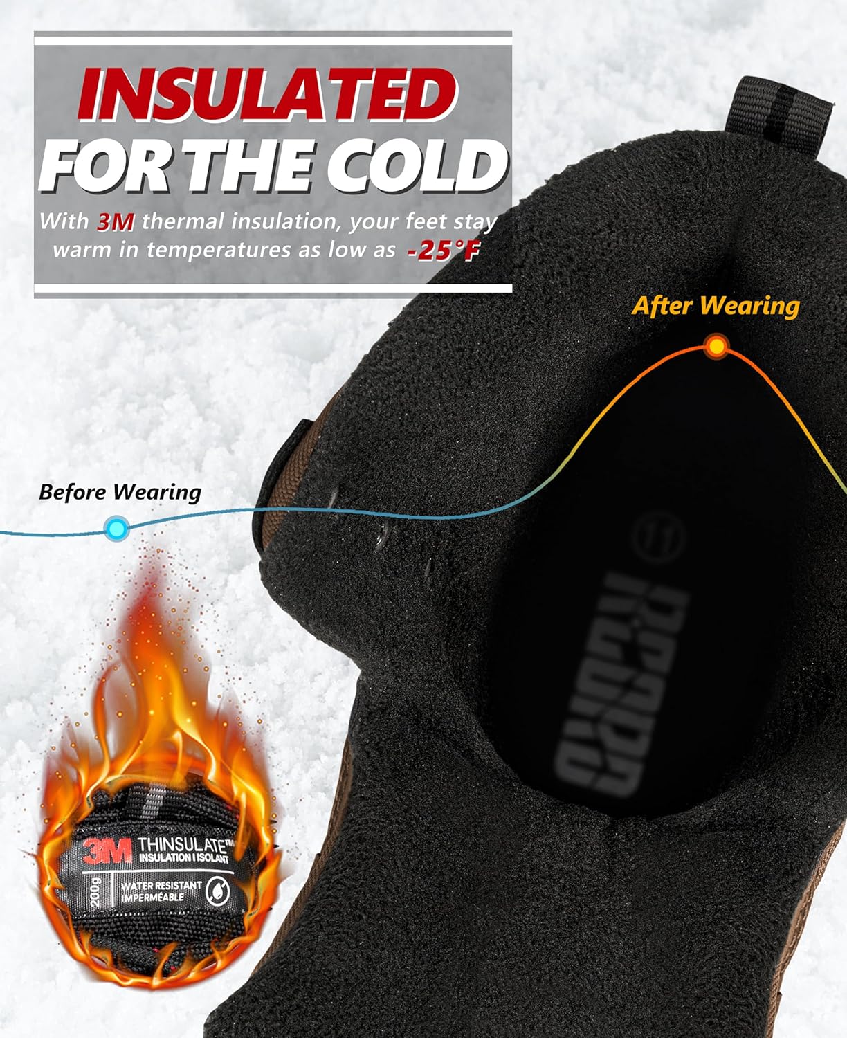 R CORD Snow Boots for Men Waterproof Insulated Mens Snow Boots Winter Boots for Men Winter Hiking Shoes High Traction Men's Military Tactical Boots