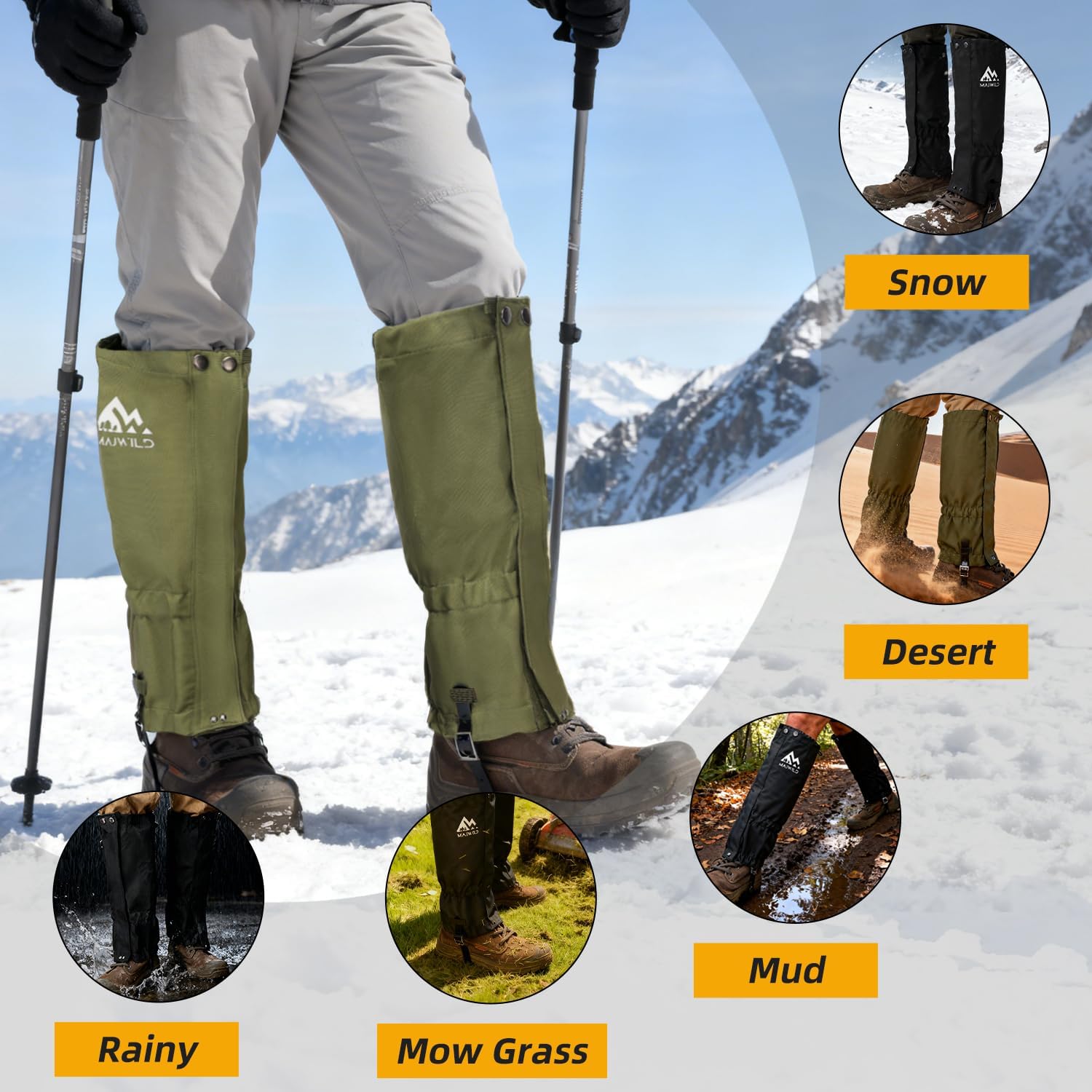Alternative view of MAJWILD Adjustable Leg Gaiters, Waterproof Snow Boot Gaiters for Men Women with Hiking, Walking, Hunting, Snowshoeing, Climbing